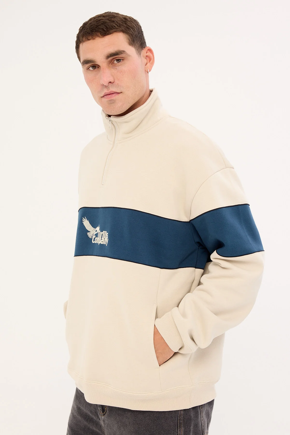 Thrills Between Chaos Calm Quarter Zip Fleece Oatmeal - Image 4
