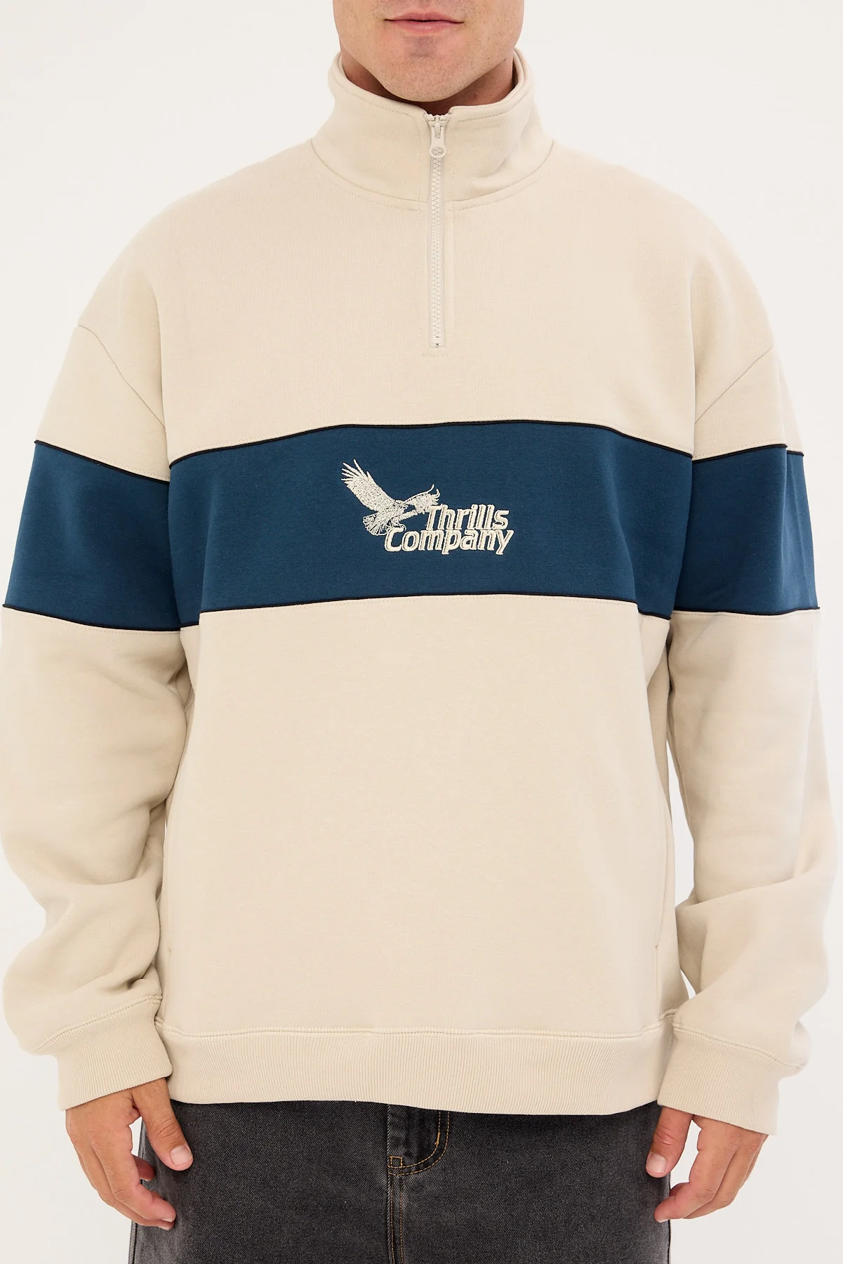 Thrills Between Chaos Calm Quarter Zip Fleece Oatmeal - Image 6
