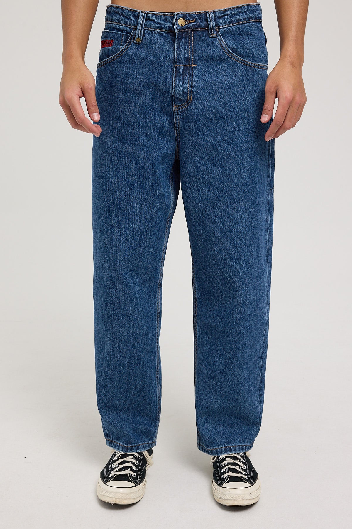 Thrills Big Slacker Wisdom Embro Jean Rinsed Blue - Image 8
