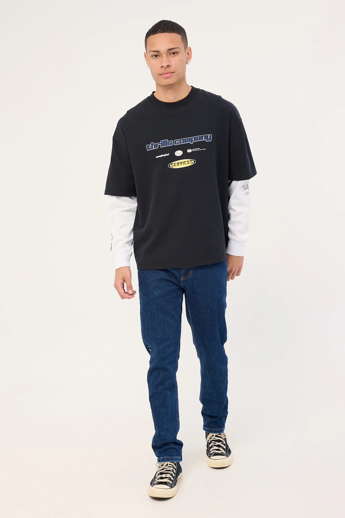 Thrills Bones Denim Jean Dark Rinse Blue