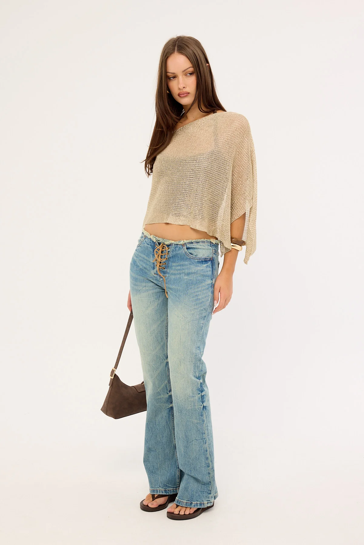 Thrills Cammie Low Rise Lace Up Jean Dirty Crinkle Blue - Image 4