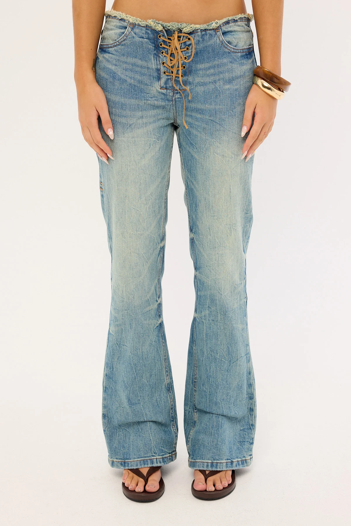 Thrills Cammie Low Rise Lace Up Jean Dirty Crinkle Blue - Image 8