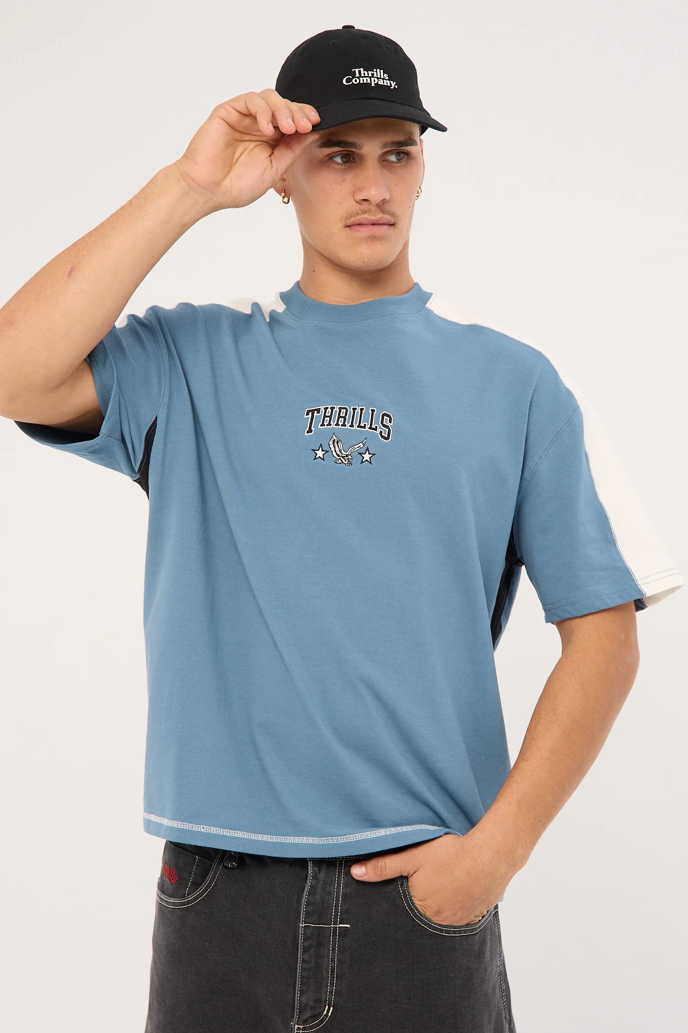 Thrills Campus Box Fit Oversize Tee Smog Blue