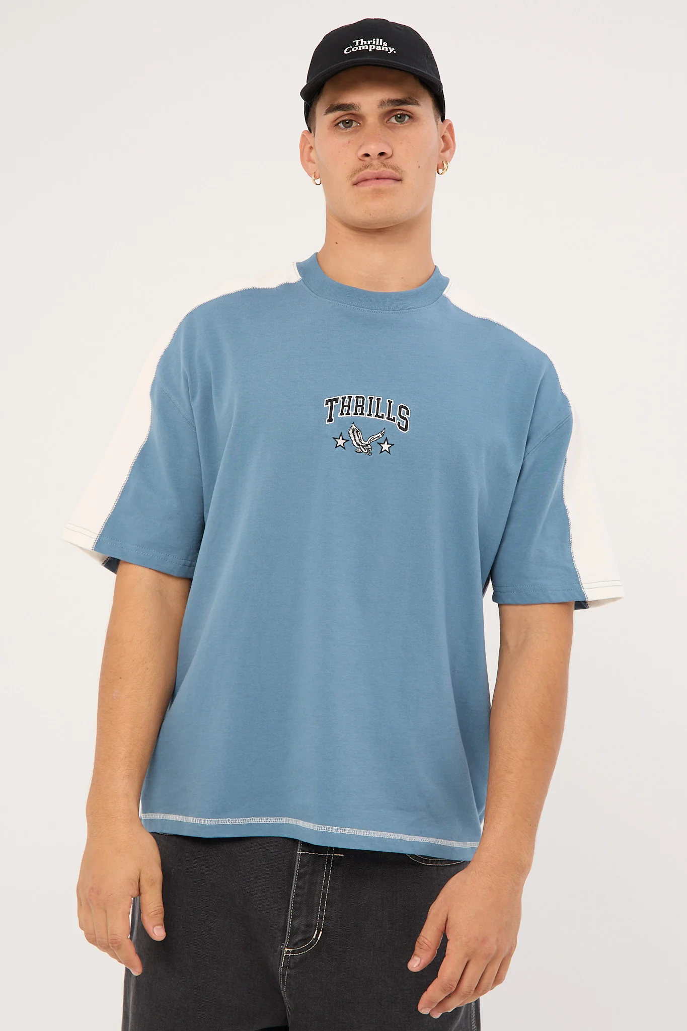 Thrills Campus Box Fit Oversize Tee Smog Blue - Image 3