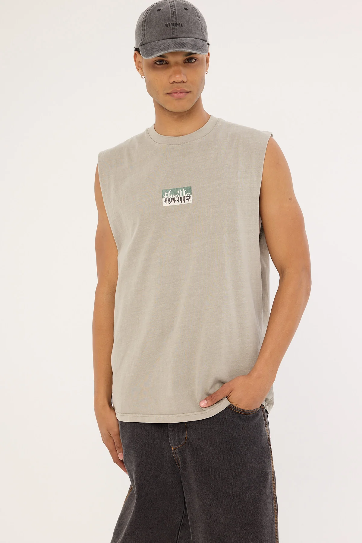 Thrills Cheap Thrills Embro Merch Fit Muscle Tee Washed Grey