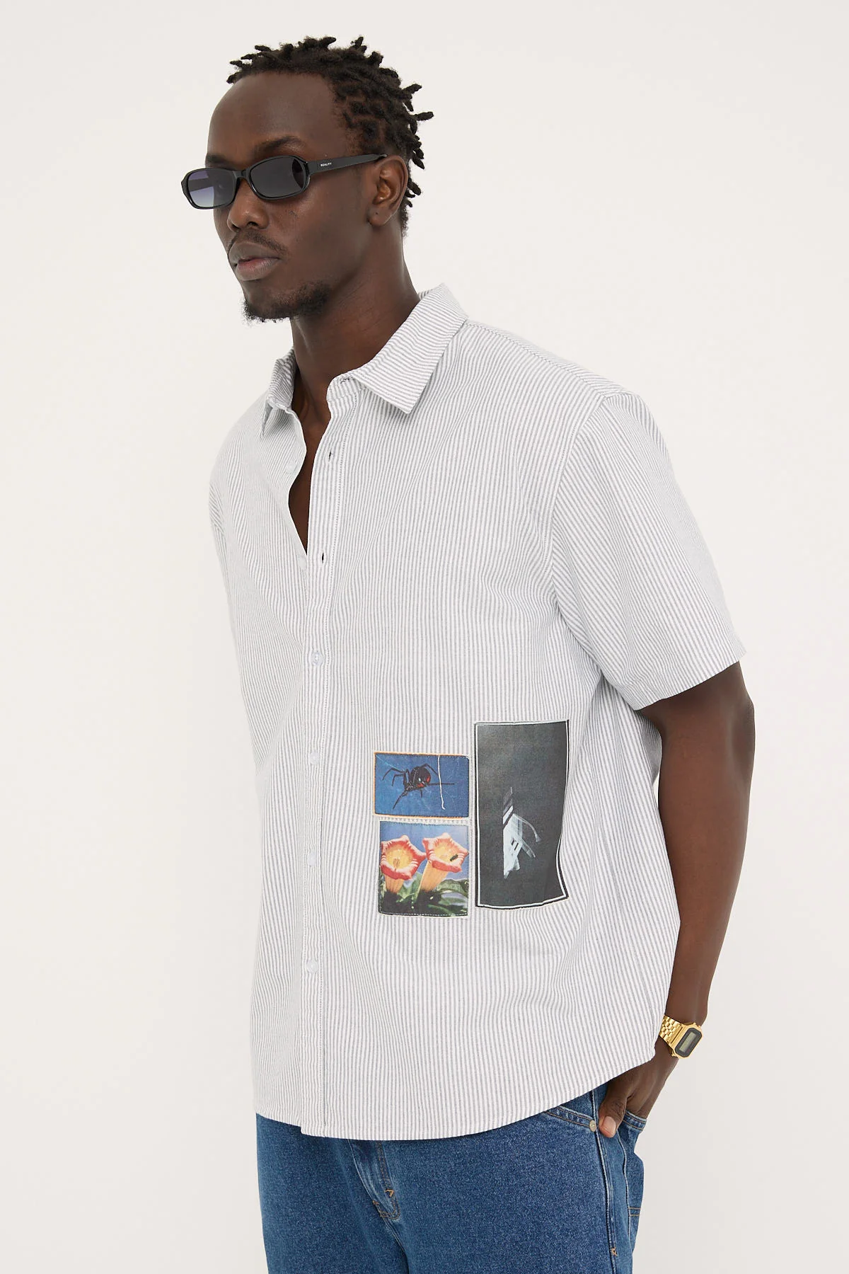 Thrills Come and Believe Short Sleeve Shirt Jasper Green Stripe - Image 3