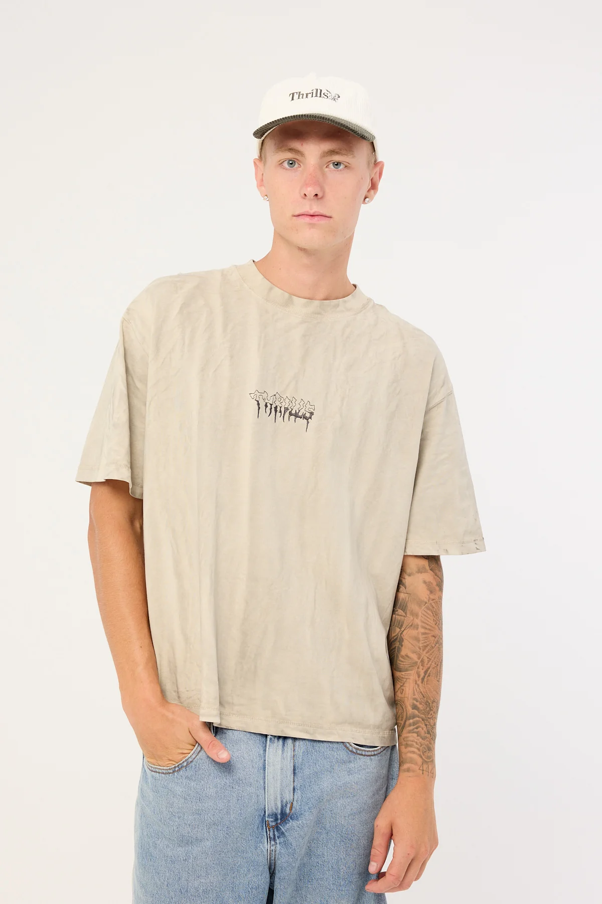 Thrills Cut And Shattered Box Oversize Tee Marble Heritage White - Image 3