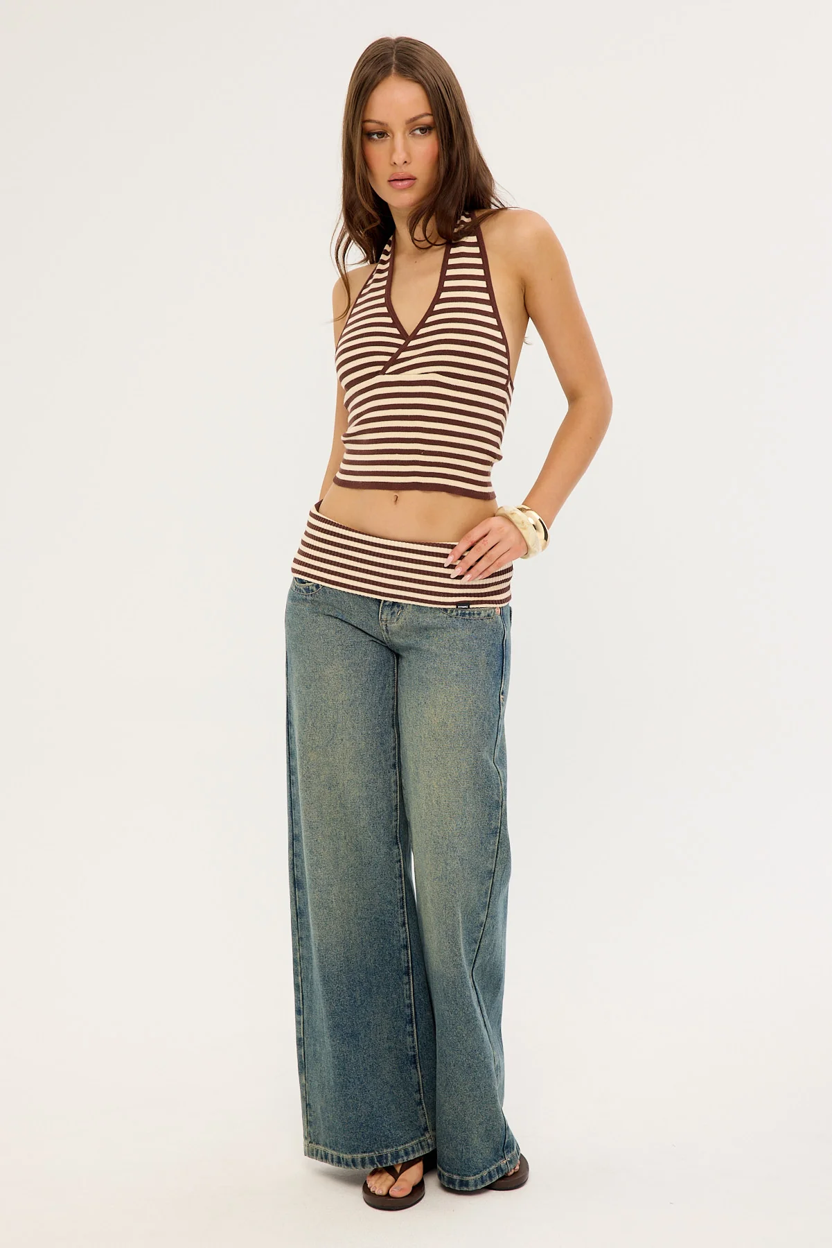 Thrills Dayna Knit Halter Top Butter Cream Stripe - Image 2