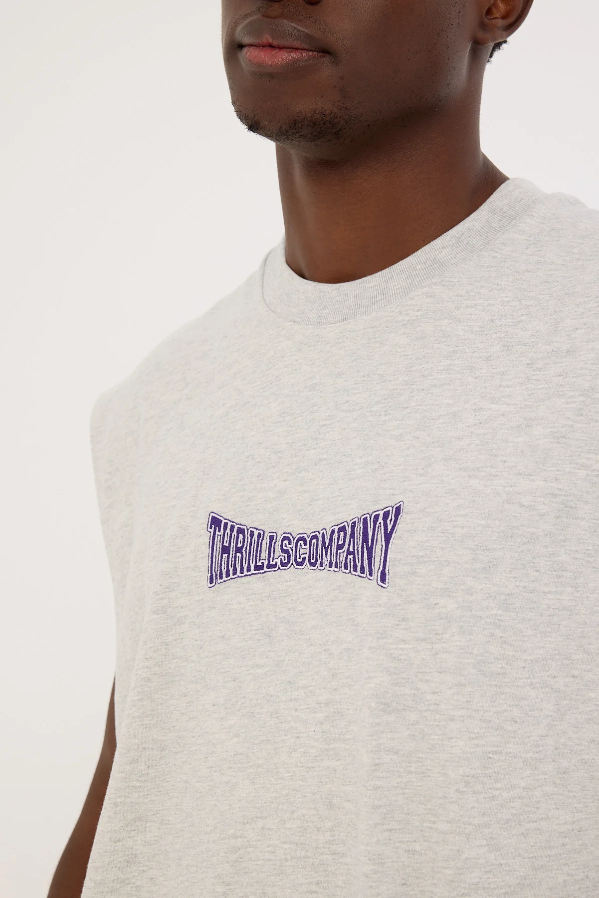 Thrills Double Down Embro Box Fit Oversize Short Muscle Tee Grey - Image 4