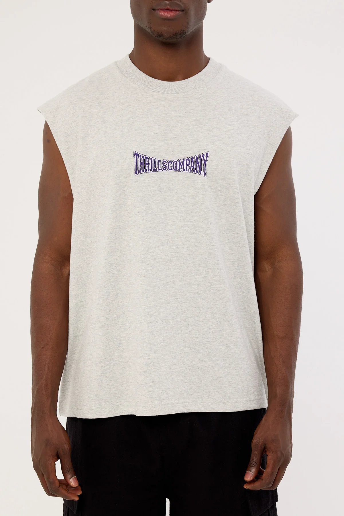 Thrills Double Down Embro Box Fit Oversize Short Muscle Tee Grey - Image 6