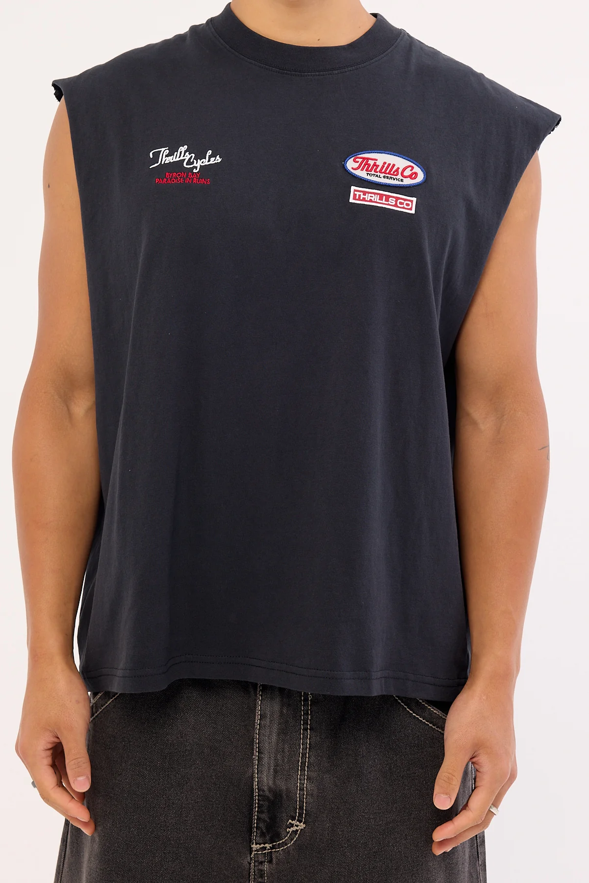 Thrills Double Time Box Fit Oversize Cropped Muscle Tee Twighlight Black - Image 3