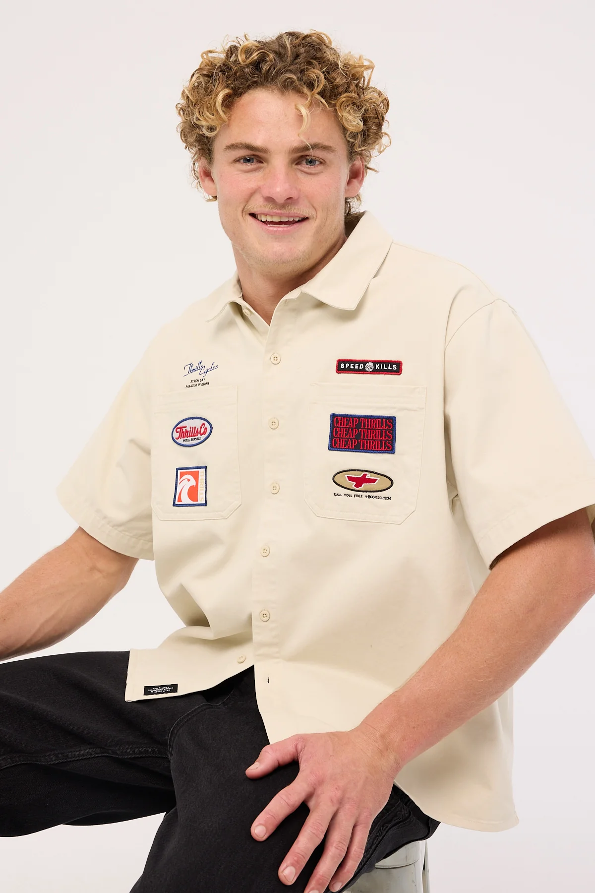 Thrills Double Time Short Sleeve Short Work Shirt Bone
