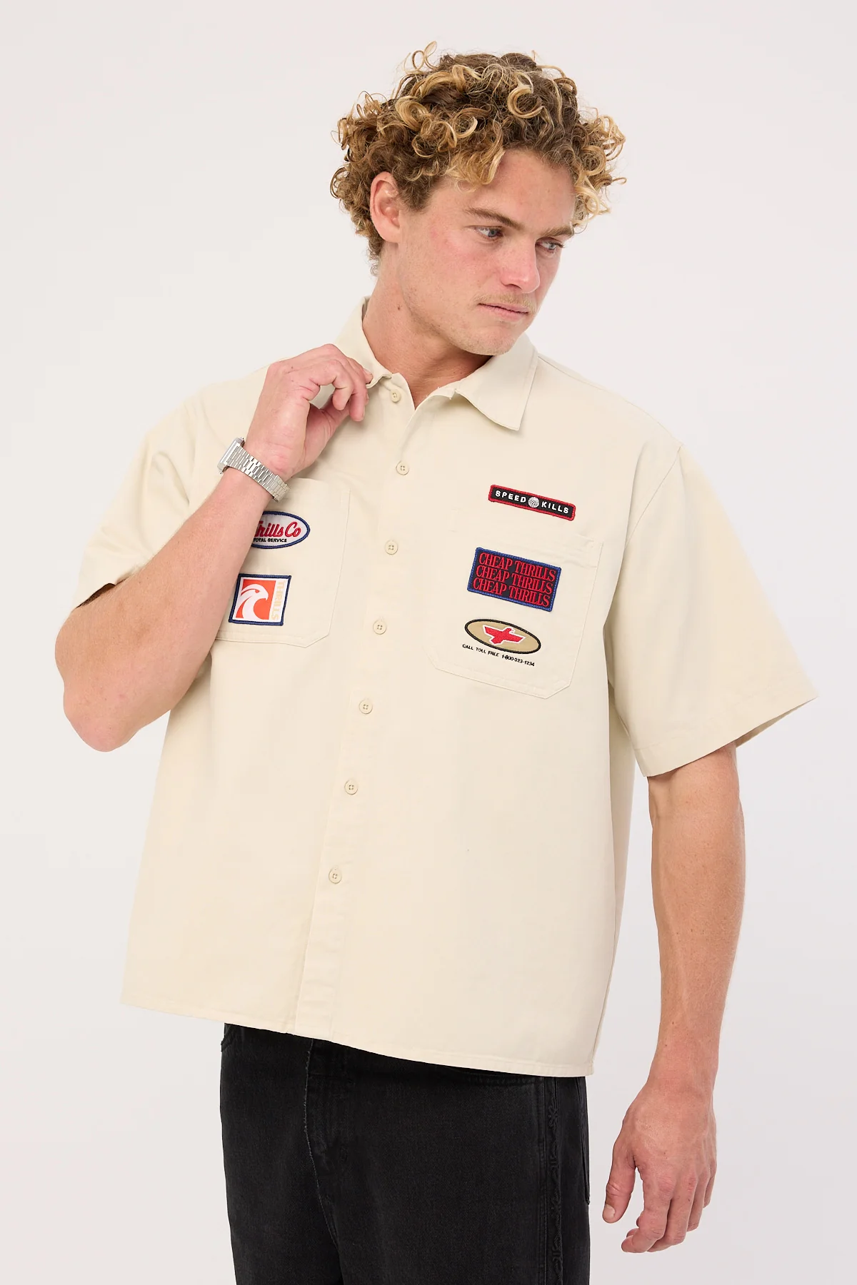 Thrills Double Time Short Sleeve Short Work Shirt Bone - Image 5