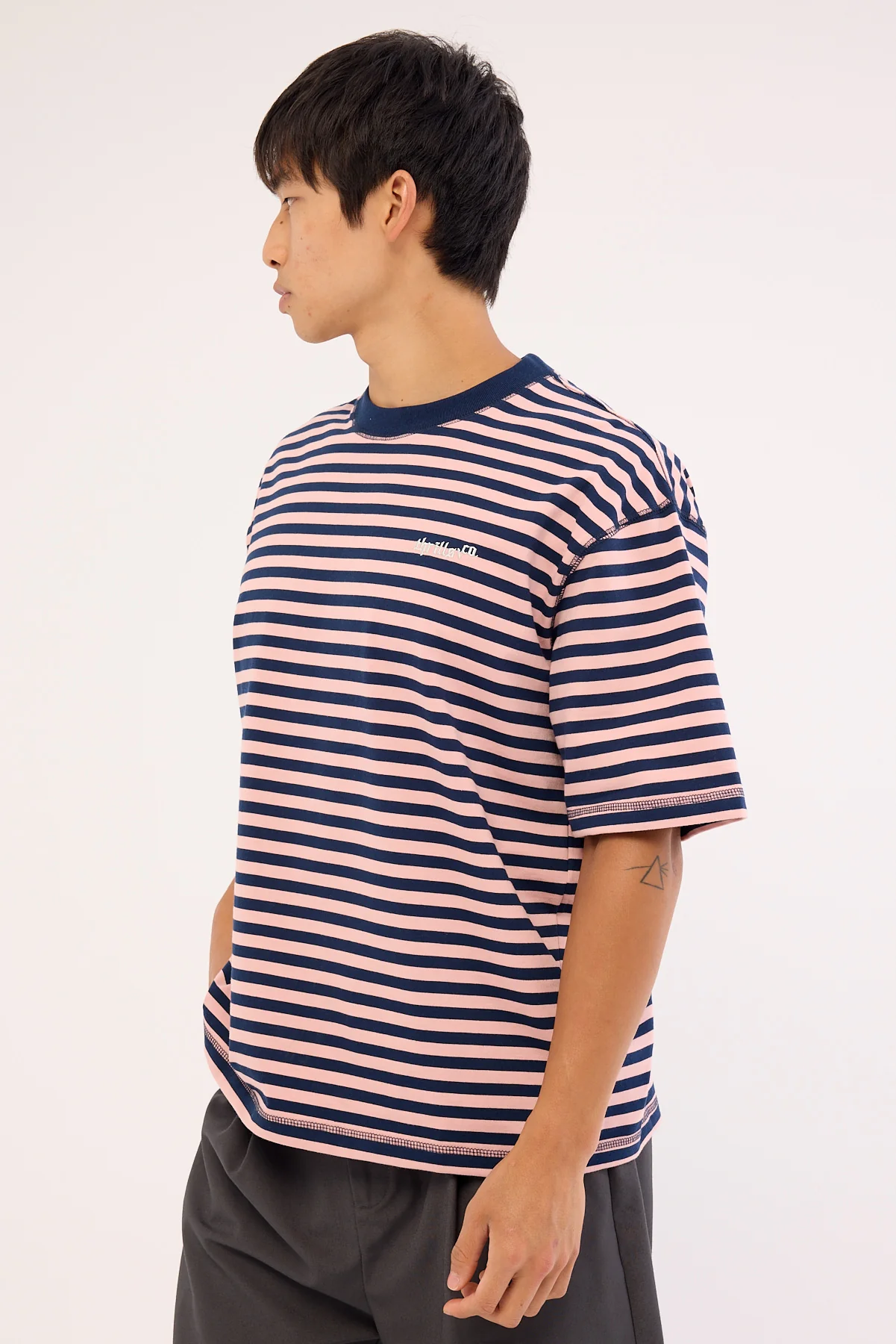 Thrills Echoes Stripe Box Fit Oversize Cropped Tee Navy Stripe - Image 5