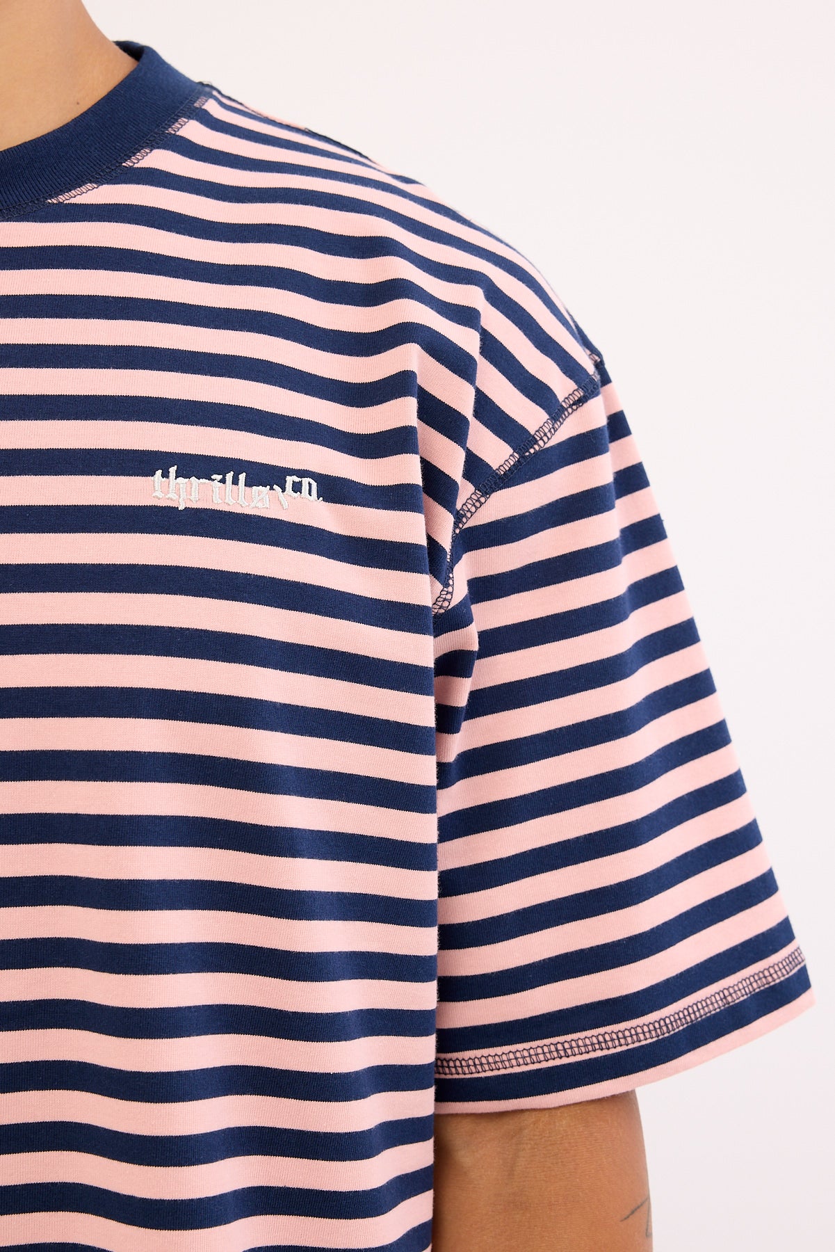 Thrills Echoes Stripe Box Fit Oversize Cropped Tee Navy Stripe - Image 7