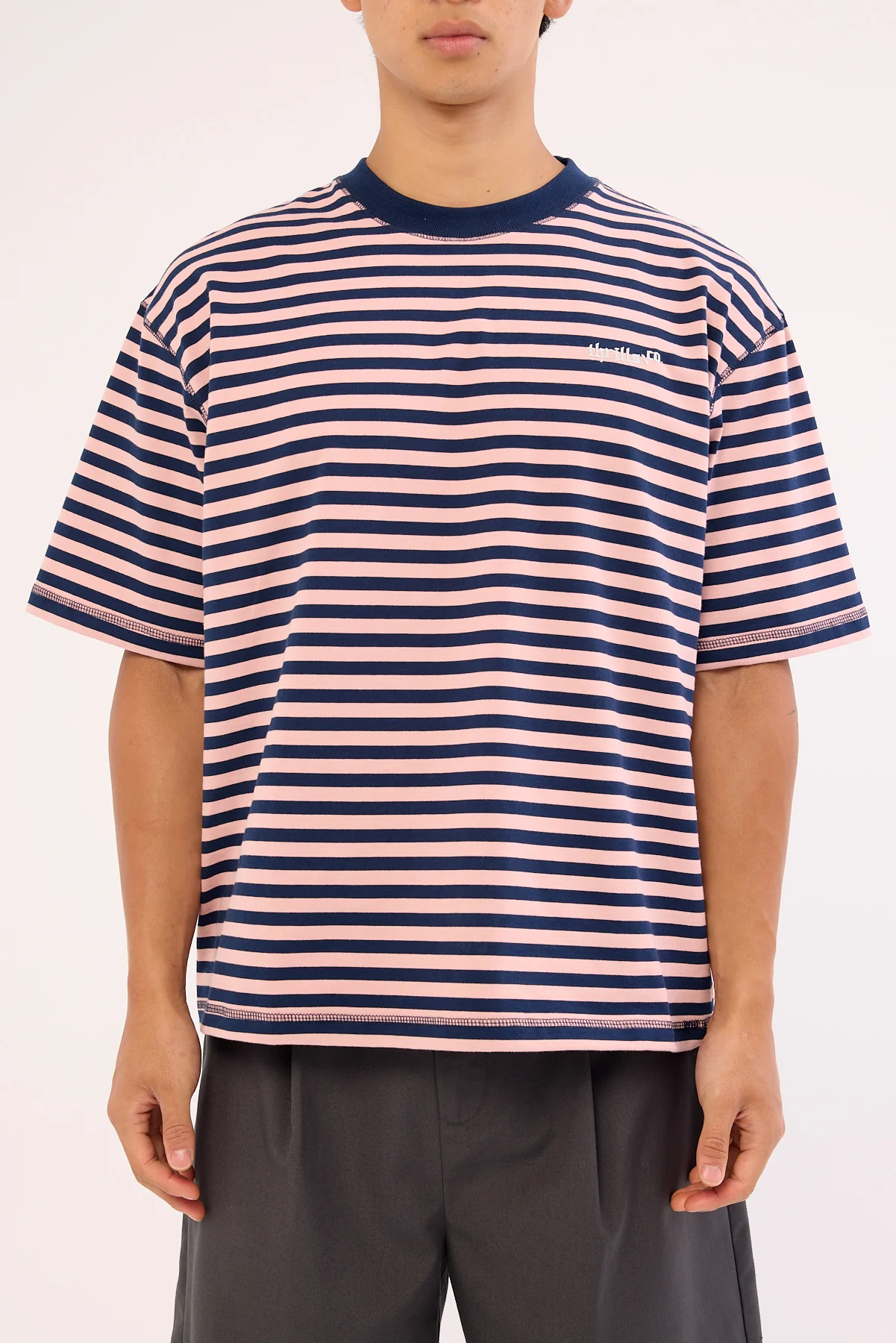 Thrills Echoes Stripe Box Fit Oversize Cropped Tee Navy Stripe - Image 8