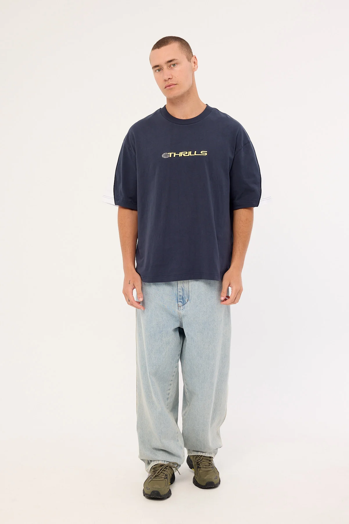 Thrills Eclipse Panel Box Fit Oversize Cropped Tee Total Eclipse Navy - Image 2