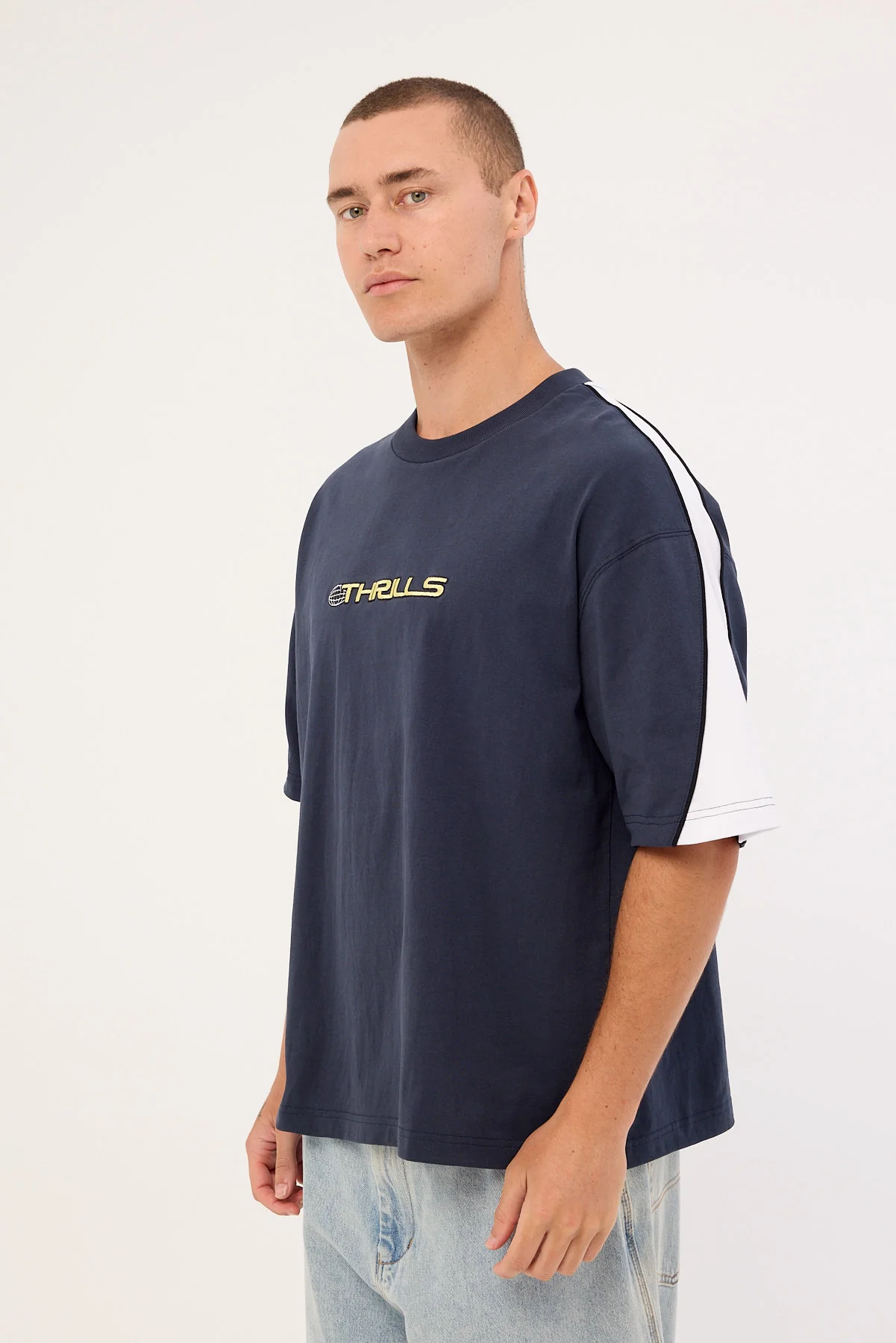 Thrills Eclipse Panel Box Fit Oversize Cropped Tee Total Eclipse Navy - Image 4
