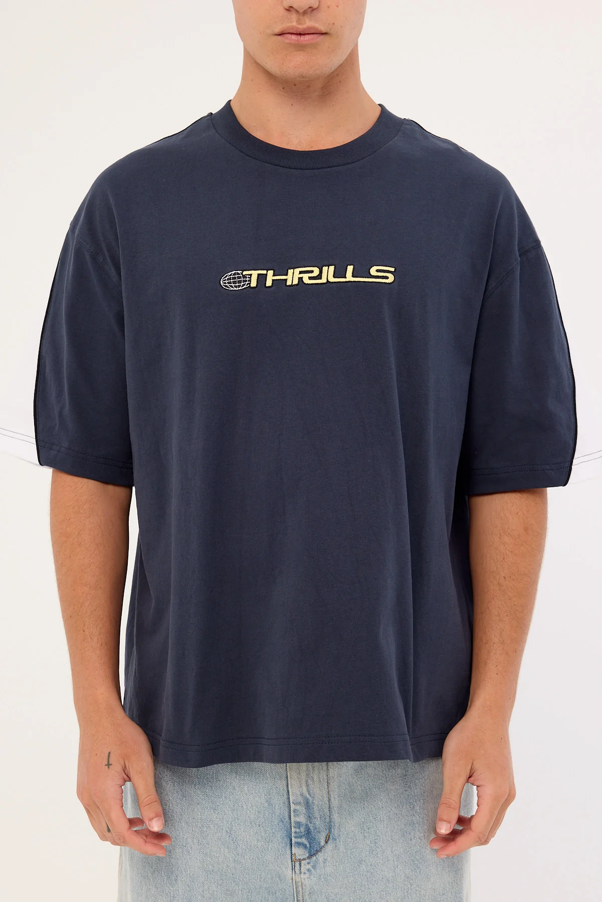 Thrills Eclipse Panel Box Fit Oversize Cropped Tee Total Eclipse Navy - Image 6