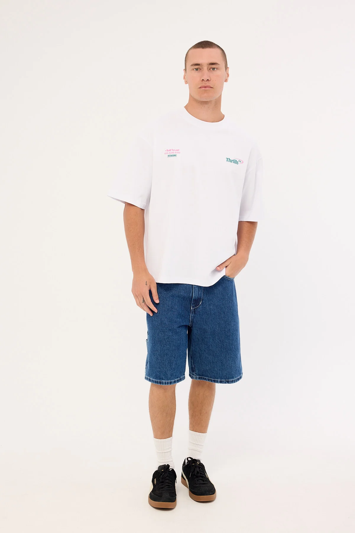 Thrills First Grade Services Box Fit Oversize Cropped Tee White - Image 2