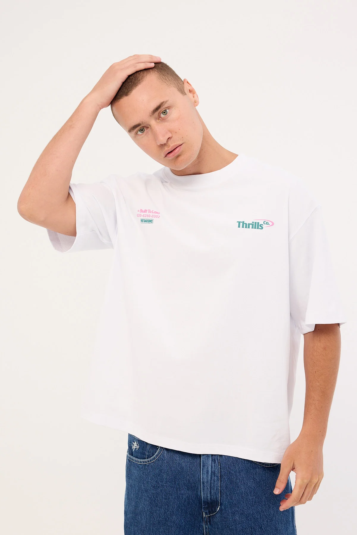 Thrills First Grade Services Box Fit Oversize Cropped Tee White - Image 3