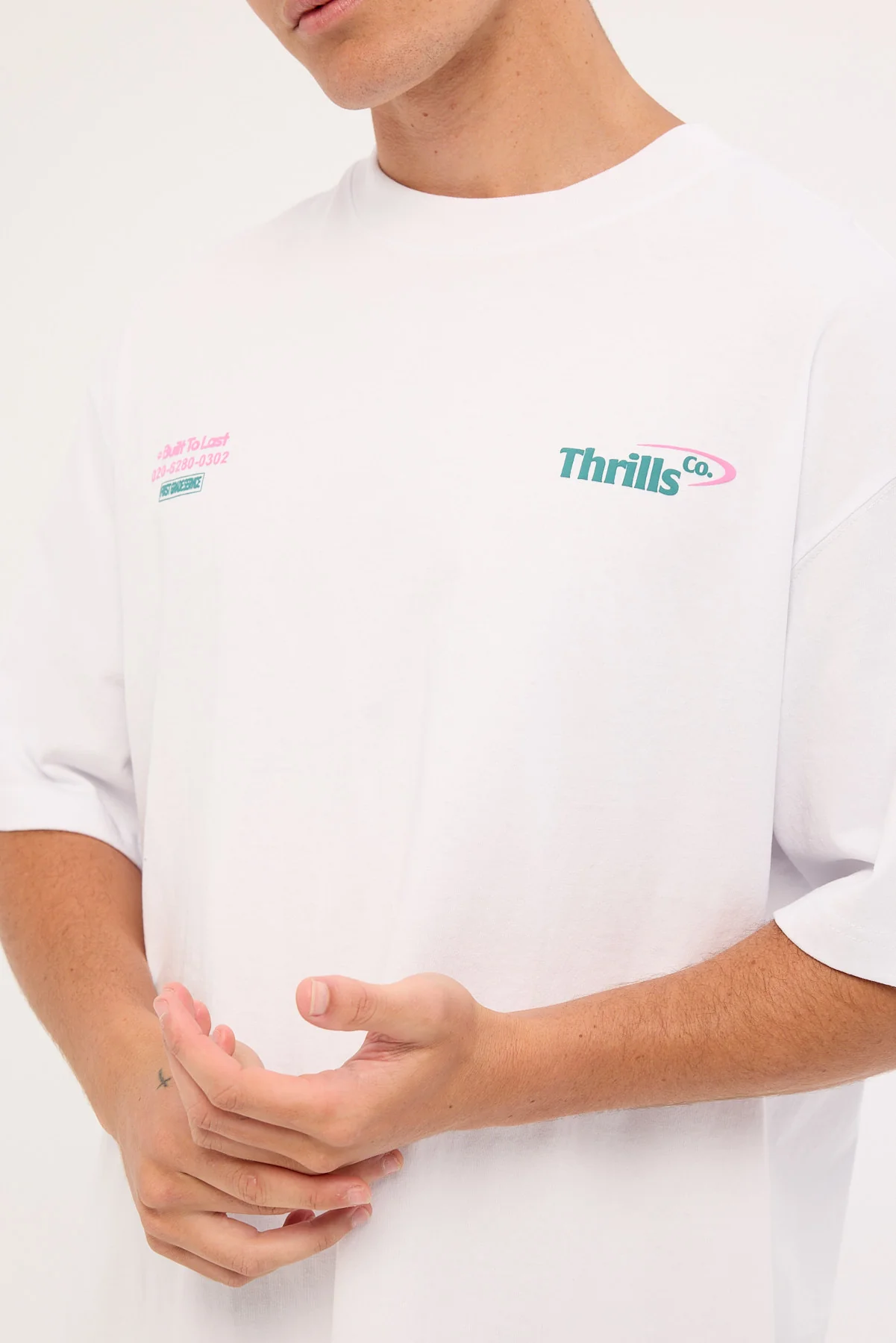 Thrills First Grade Services Box Fit Oversize Cropped Tee White - Image 4