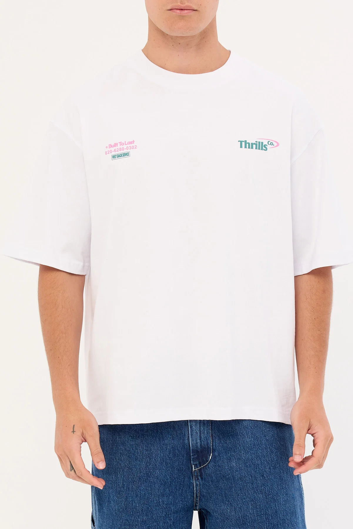 Thrills First Grade Services Box Fit Oversize Cropped Tee White - Image 8