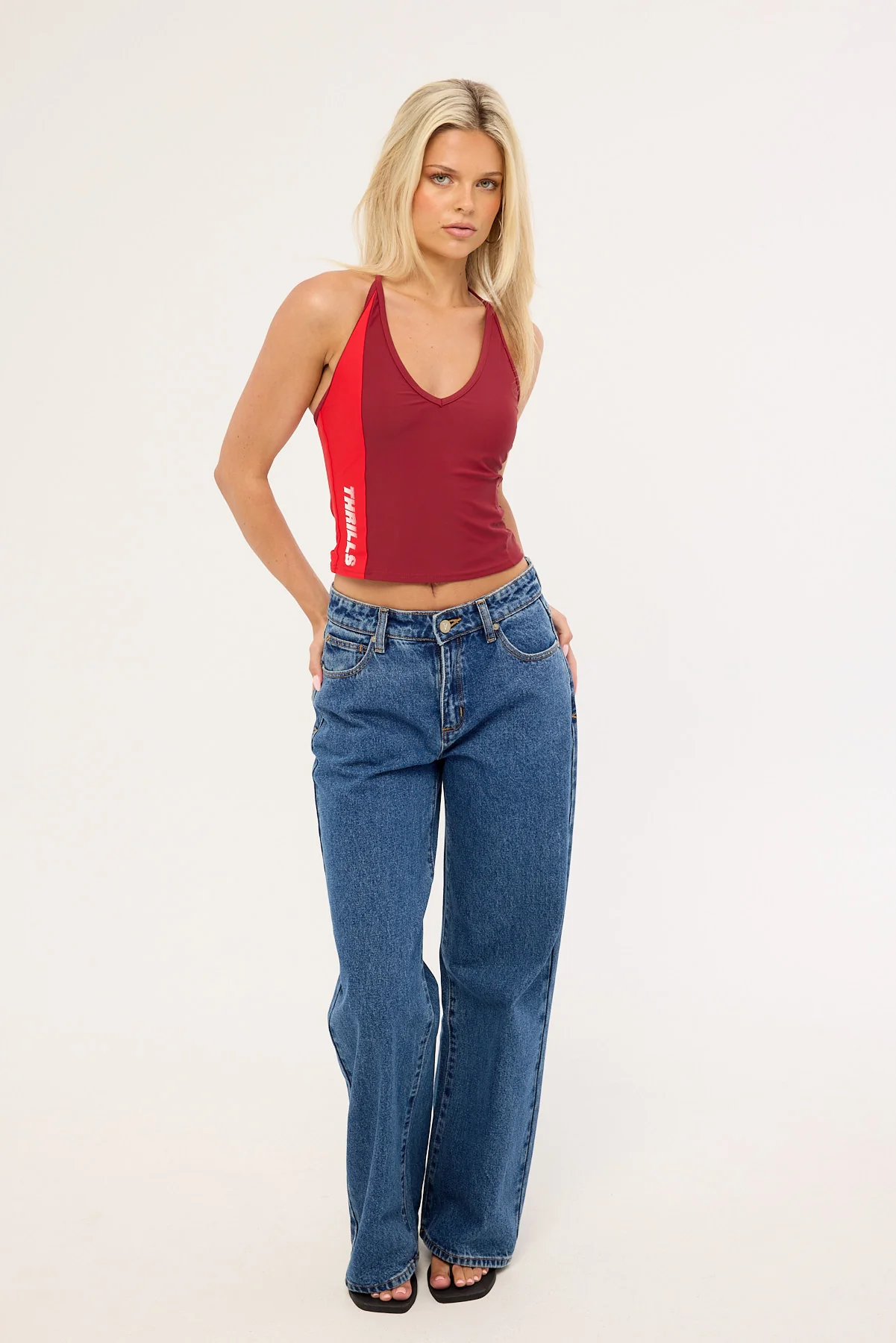 Thrills Flash Back Halter Tank Garnet Red - Image 2