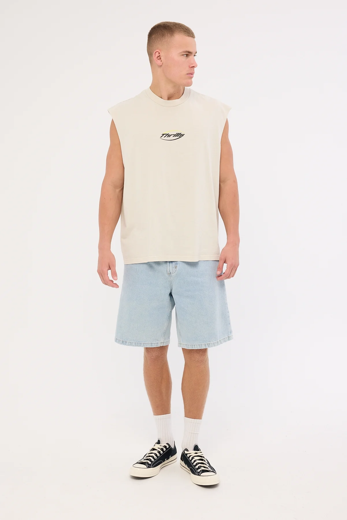 Thrills Fortune Favors Box Fit Oversize Cropped Muscle Tee Bisque - Image 2