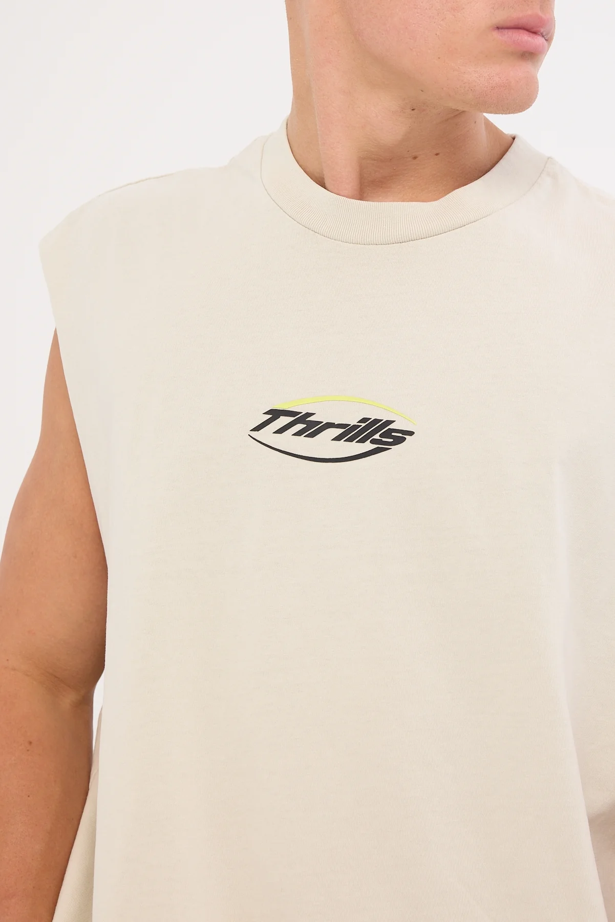 Thrills Fortune Favors Box Fit Oversize Cropped Muscle Tee Bisque - Image 3