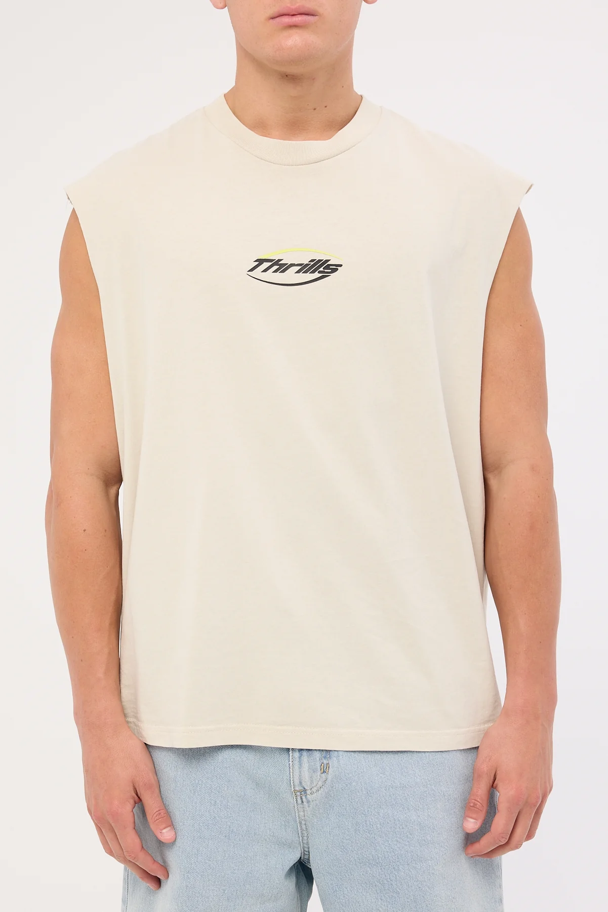 Thrills Fortune Favors Box Fit Oversize Cropped Muscle Tee Bisque - Image 6