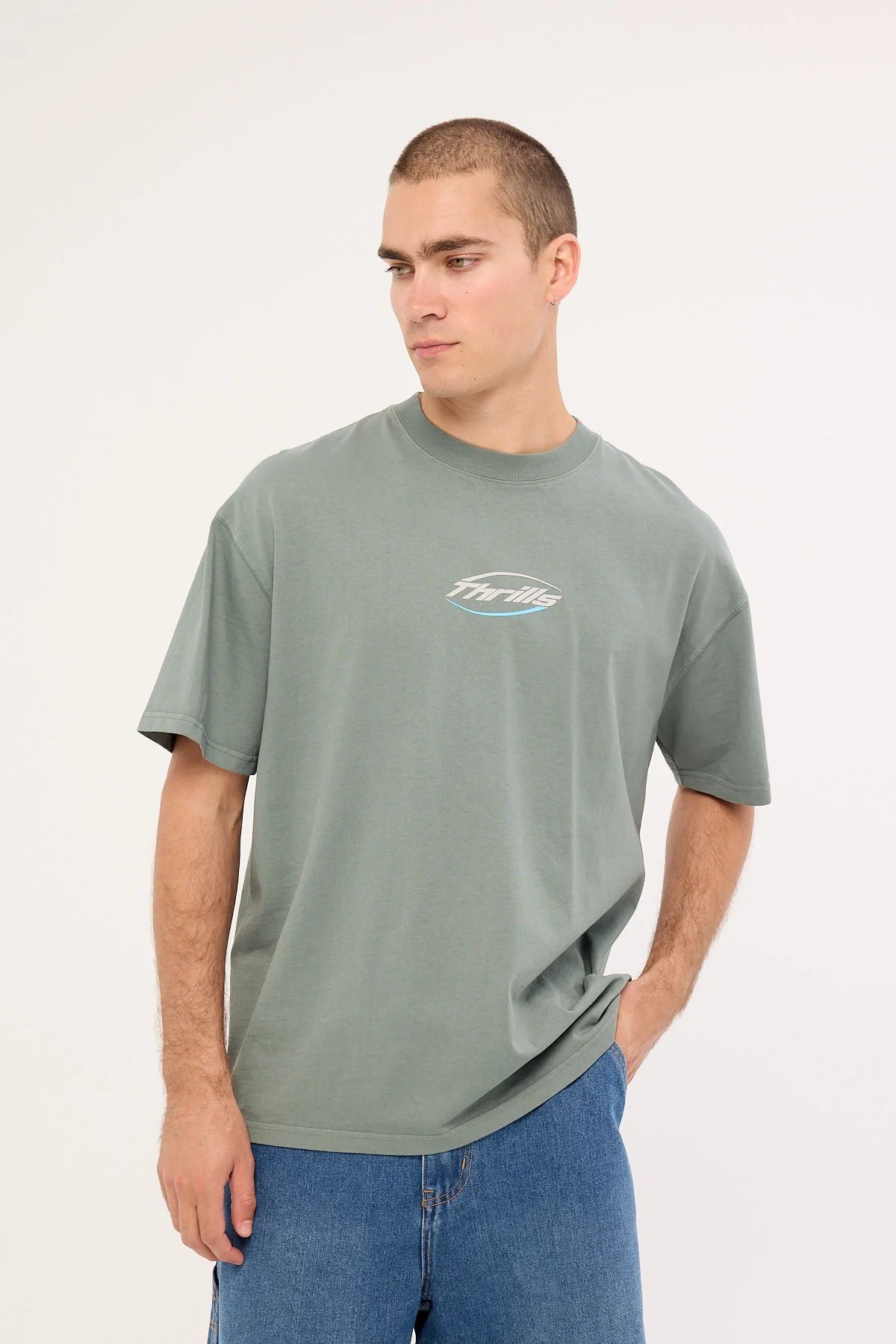 Thrills Fortune Favors Embro Box Fit Oversize Tee Scrubs Green - Image 2