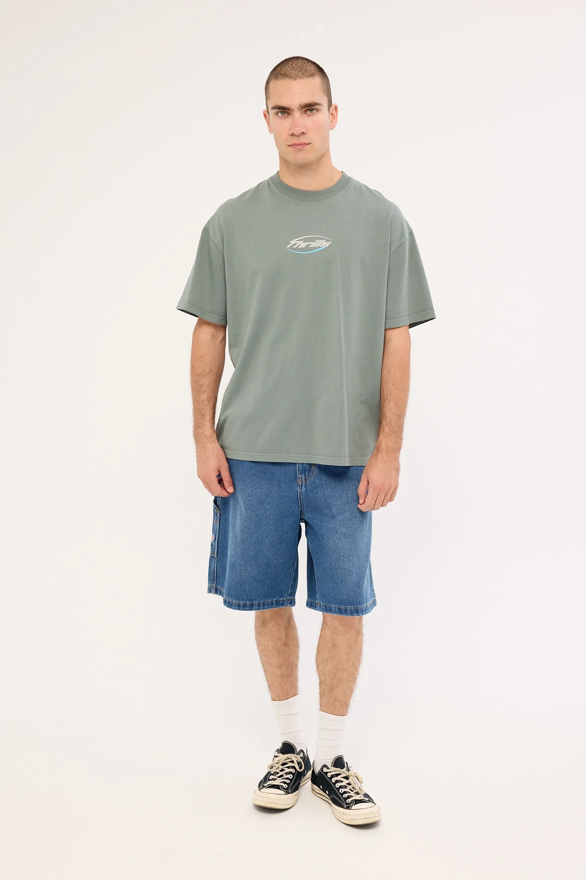 Thrills Fortune Favors Embro Box Fit Oversize Tee Scrubs Green - Image 3
