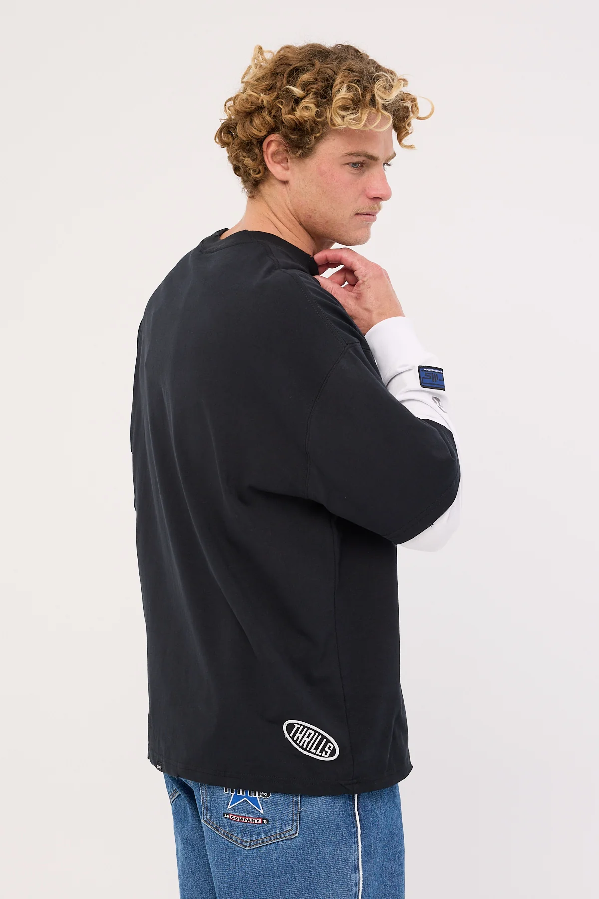 Thrills Fractured Layered Box Fit Oversize Long Sleeve Tee Washed Black - Image 5
