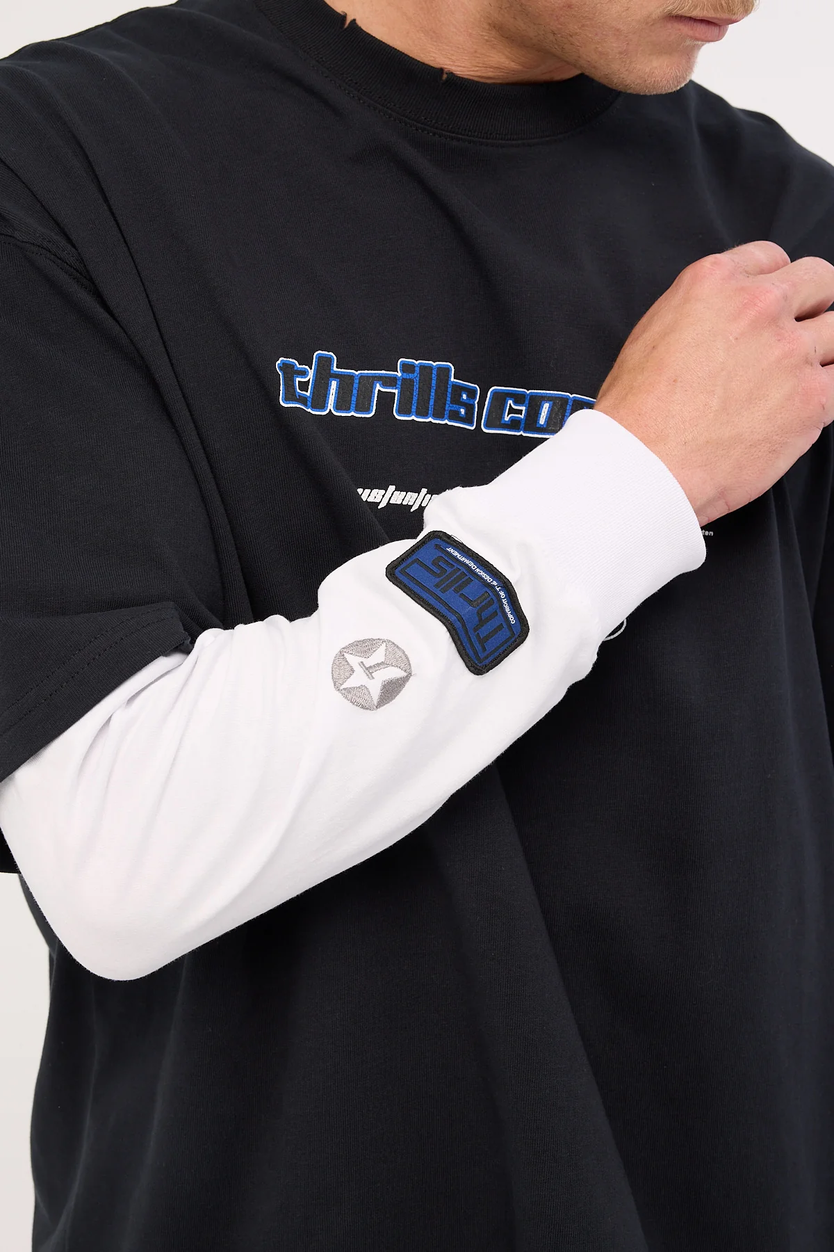 Thrills Fractured Layered Box Fit Oversize Long Sleeve Tee Washed Black - Image 6