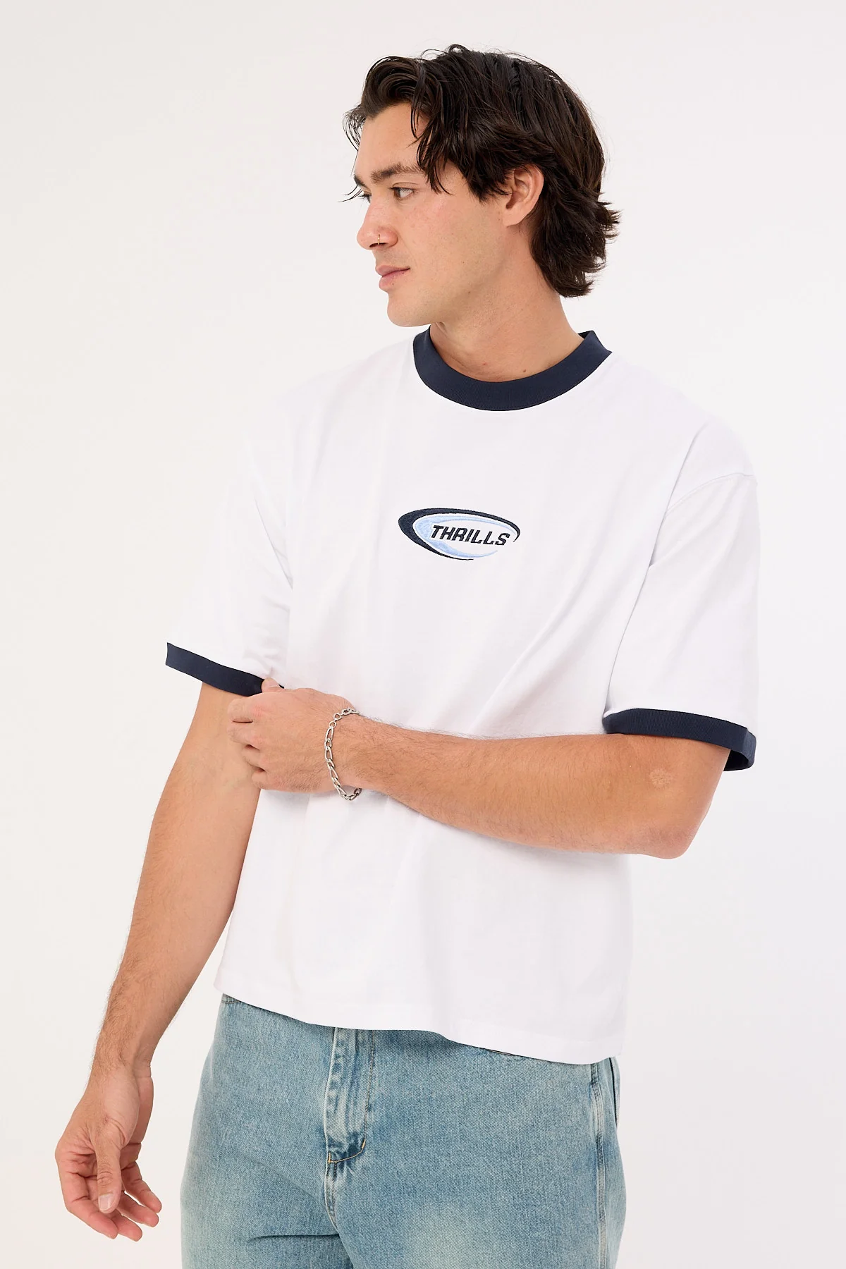 Thrills Fusion Ringer Box Fit Oversize Cropped Tee White - Image 4