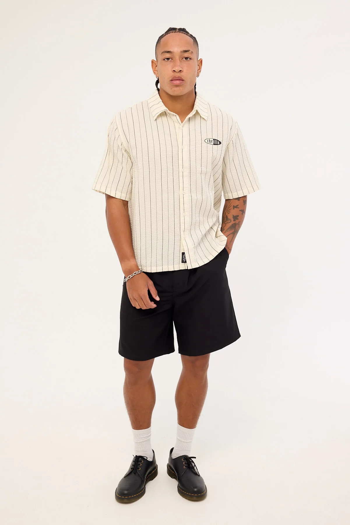 Thrills Future Vision Box Fit Cropped Short Sleeve Shirt White Stripe - Image 2