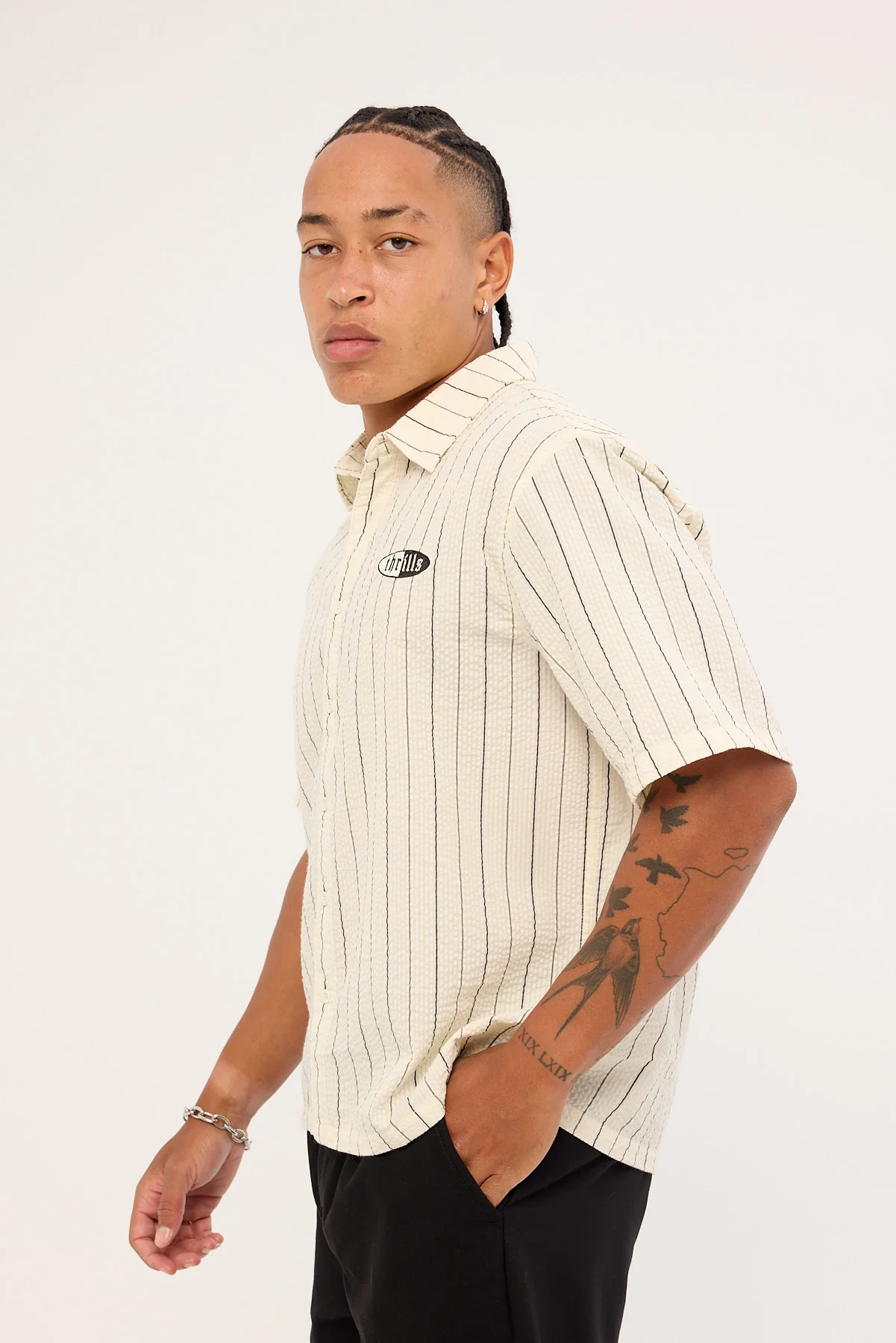 Thrills Future Vision Box Fit Cropped Short Sleeve Shirt White Stripe - Image 3