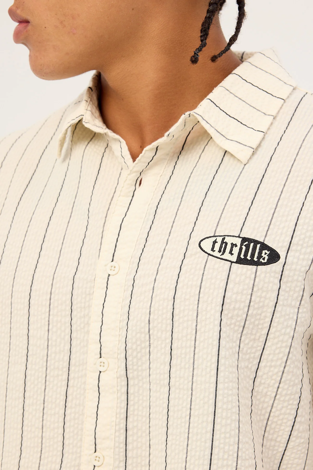 Thrills Future Vision Box Fit Cropped Short Sleeve Shirt White Stripe - Image 5