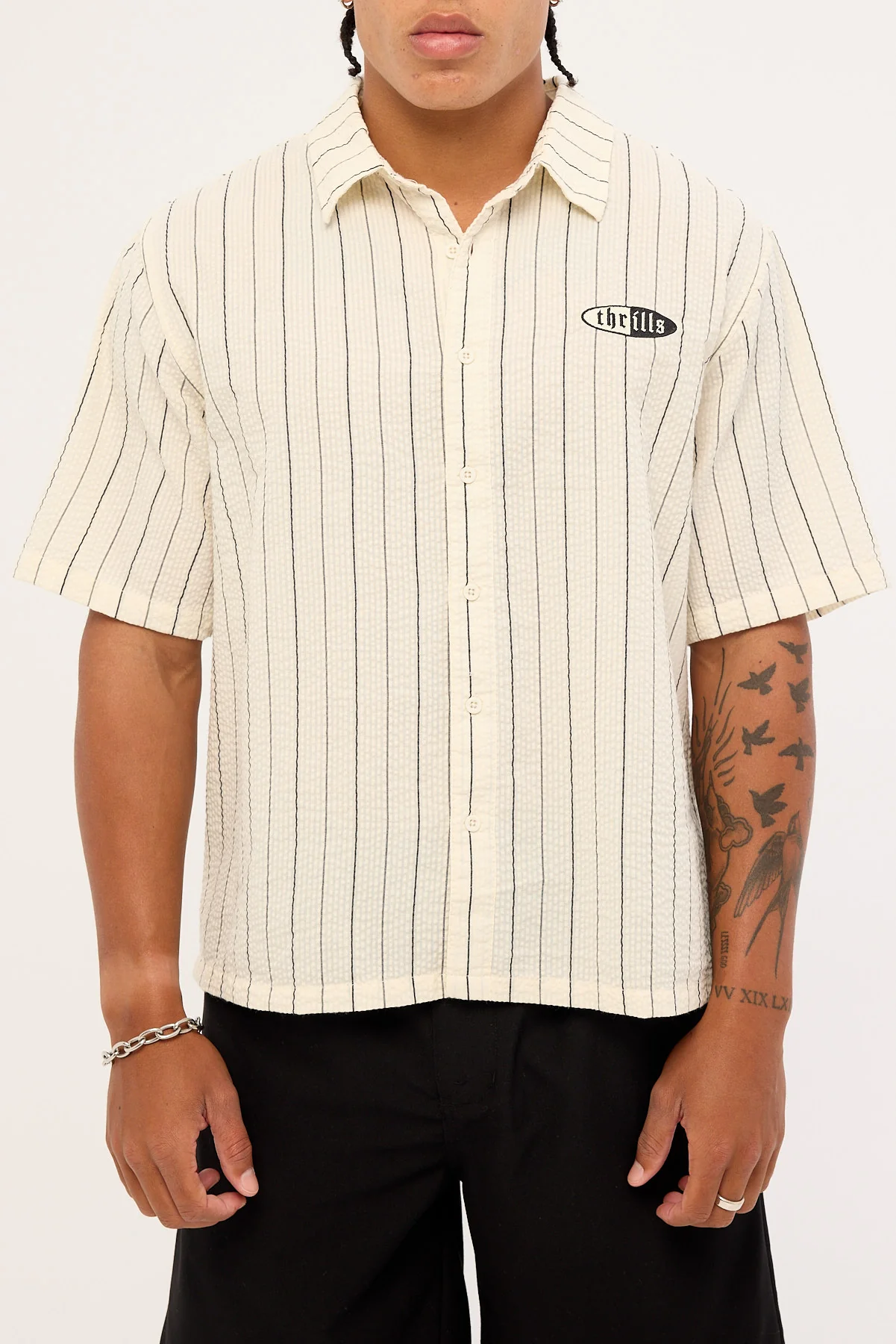 Thrills Future Vision Box Fit Cropped Short Sleeve Shirt White Stripe - Image 6