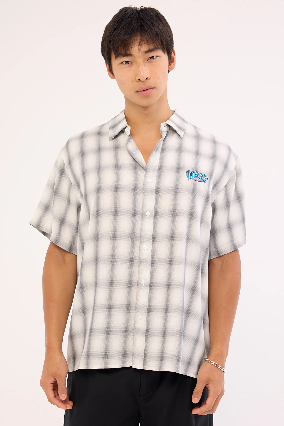 Thrills Lair Cropped Short Sleeve Shirt White - Image 3
