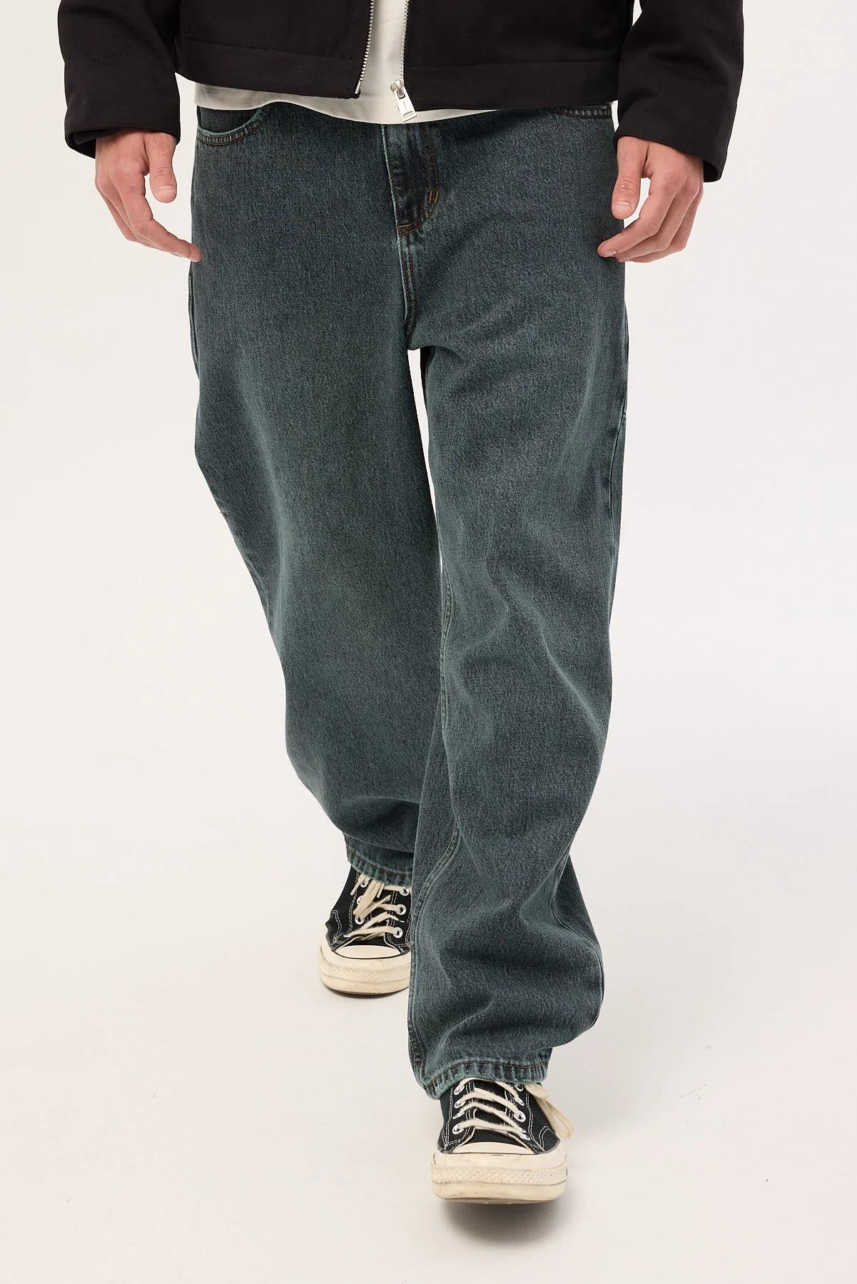 Thrills Lifted Big Slacker Denim Jean Metal Blue