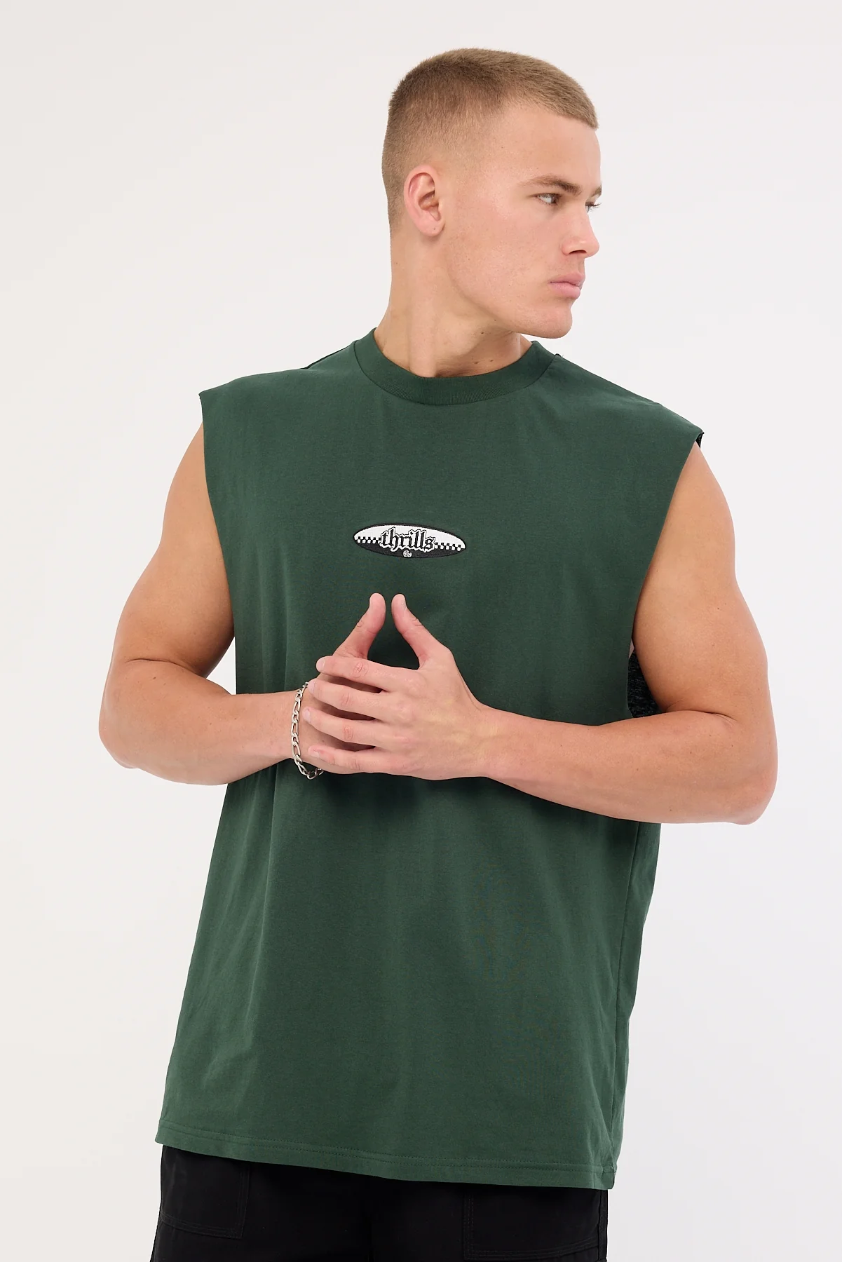 Thrills Lifted Embro Merch Fit Muscle Tee Sycamore