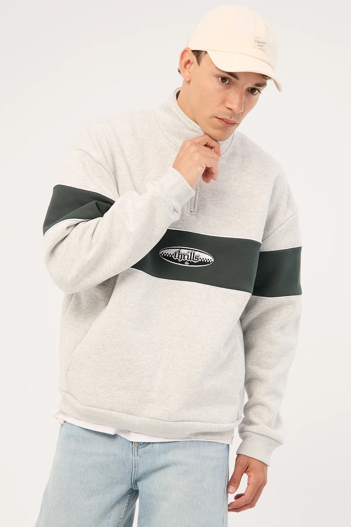 Thrills Lifted Spirits Quarter Zip Fleece Snow Marle - Image 3
