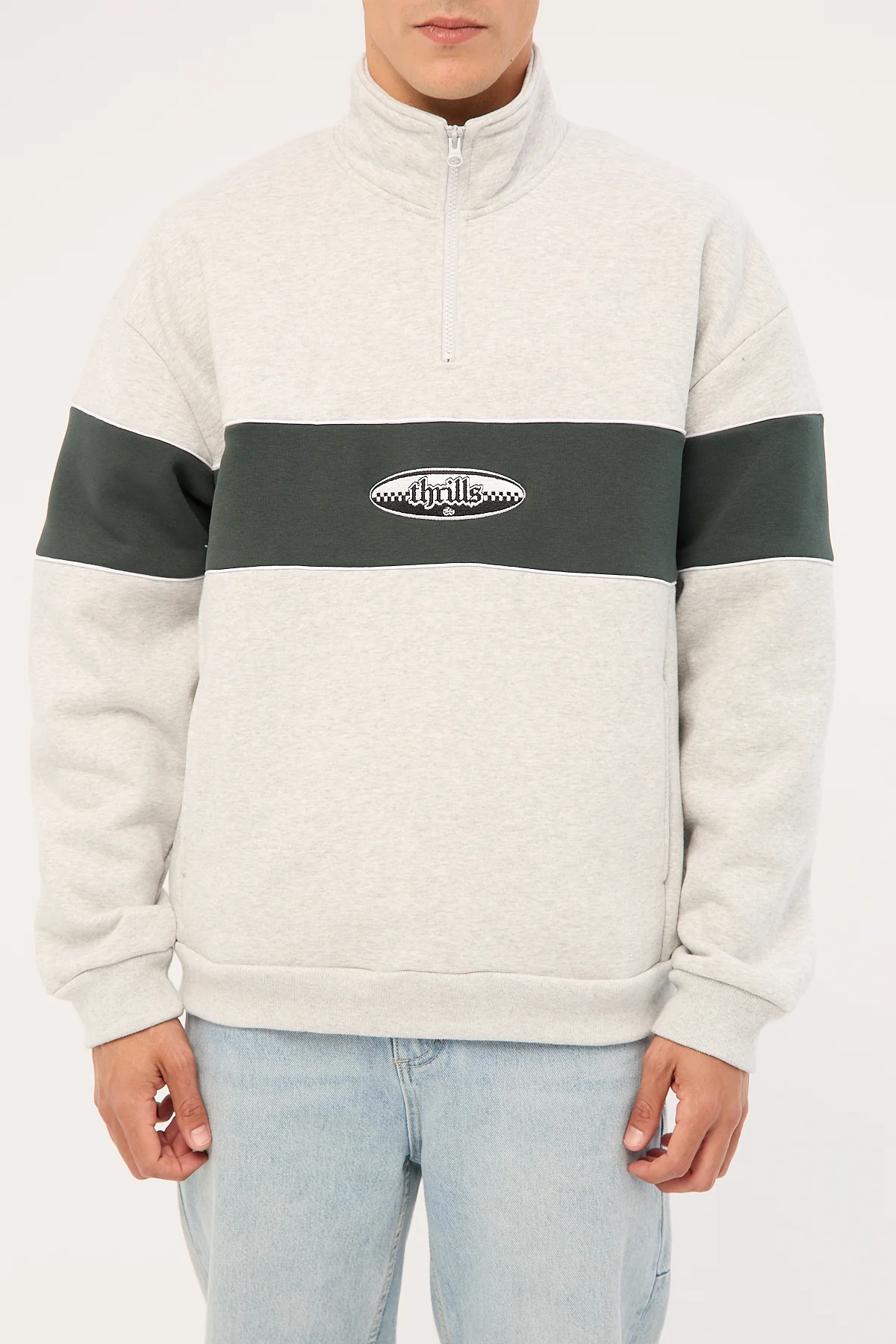 Thrills Lifted Spirits Quarter Zip Fleece Snow Marle - Image 7
