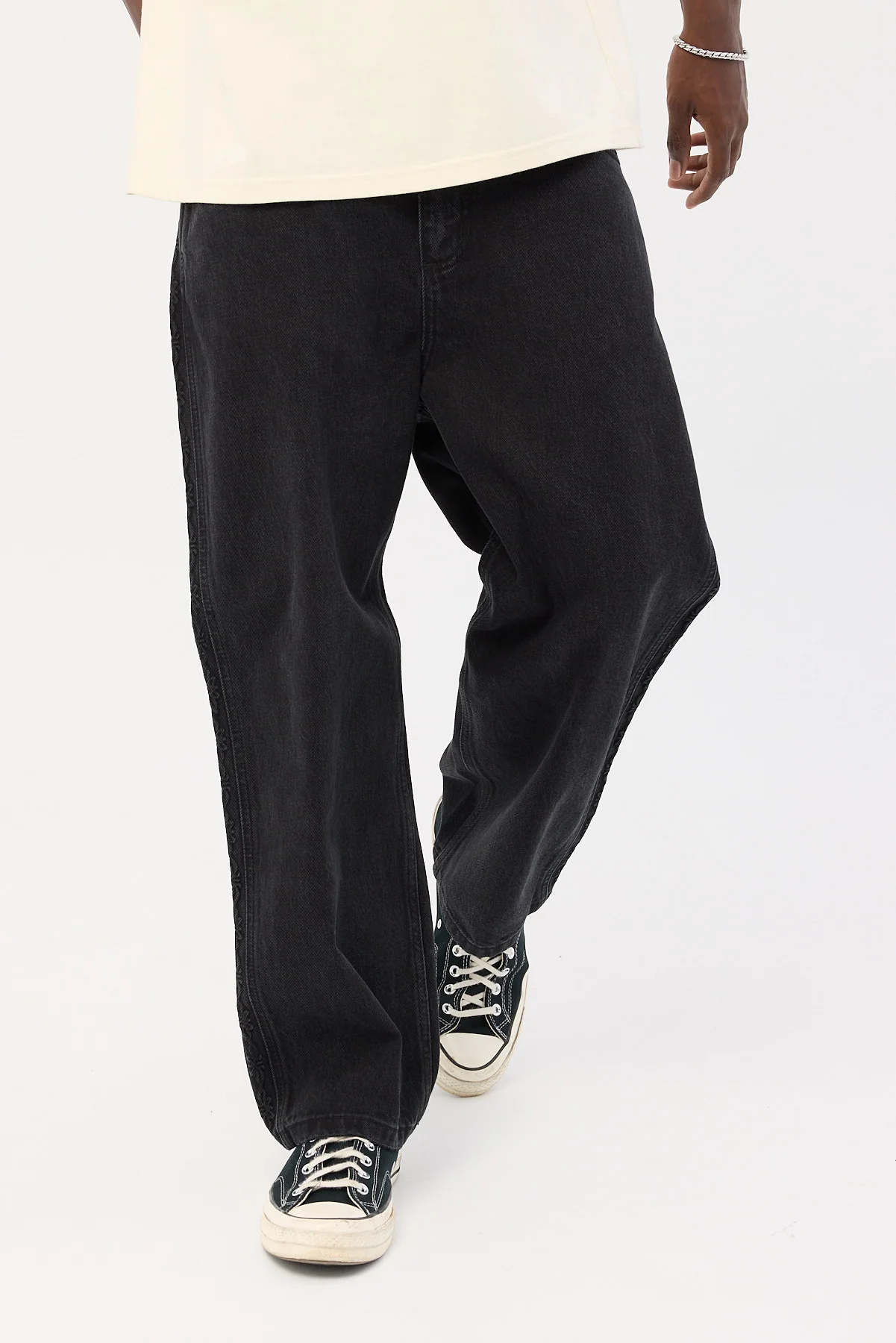 Thrills Lighten Up Big Slacker Cropped Denim Jean Aged Black - Image 3