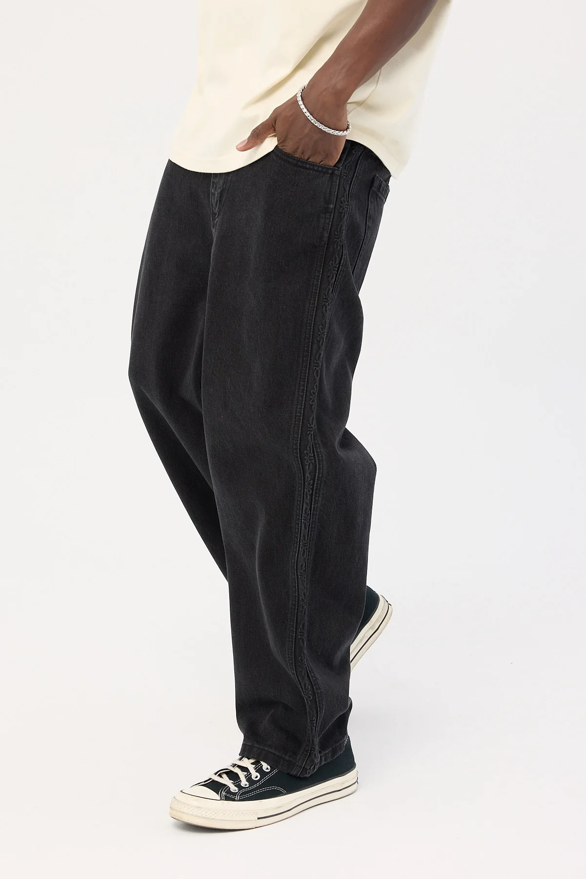 Thrills Lighten Up Big Slacker Cropped Denim Jean Aged Black - Image 5