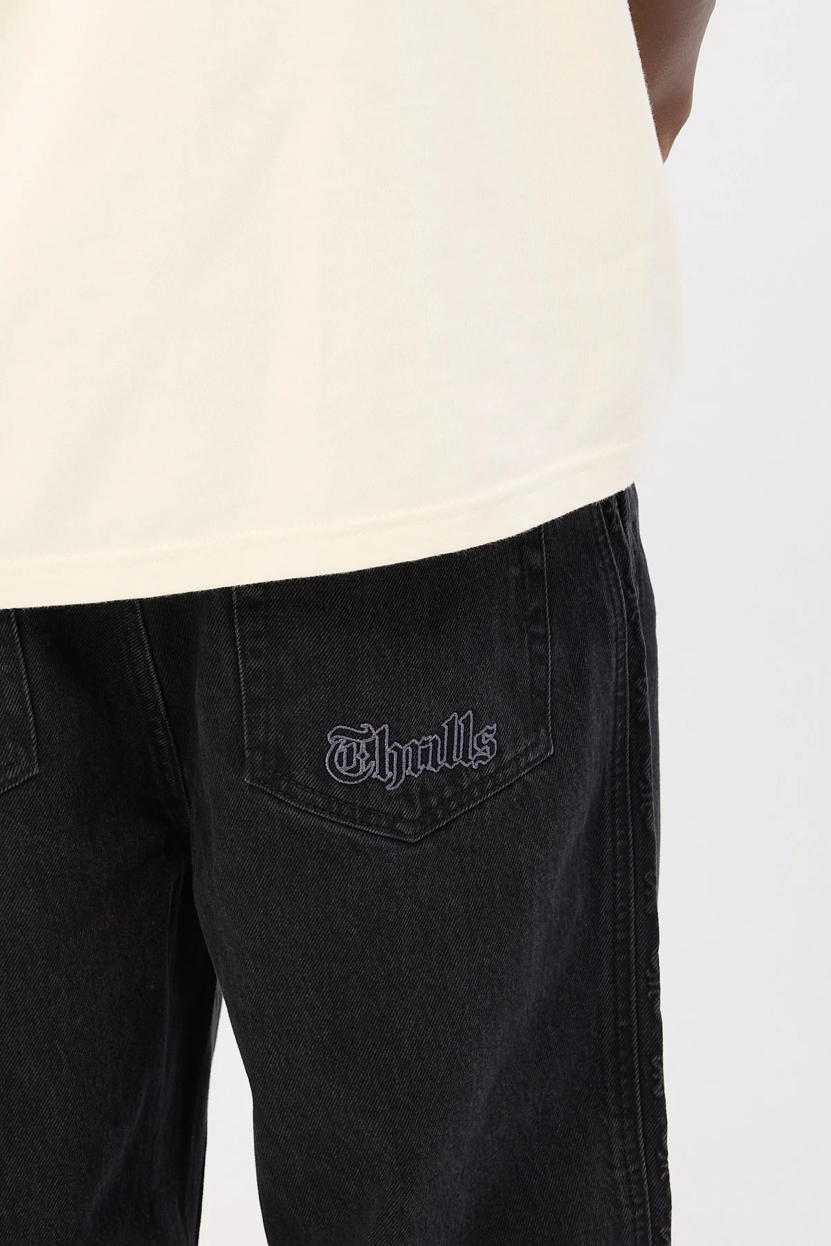 Thrills Lighten Up Big Slacker Cropped Denim Jean Aged Black - Image 9