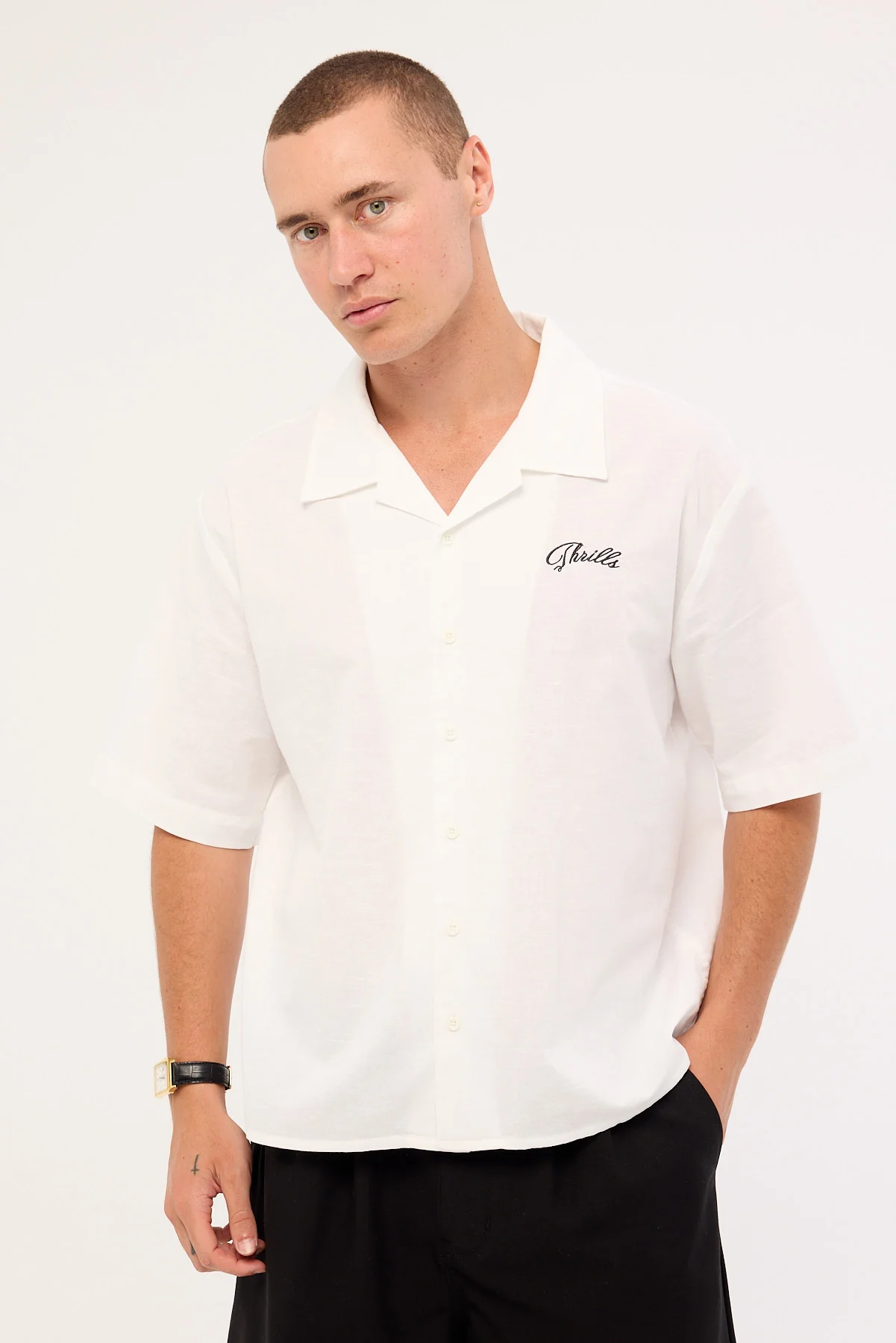 Thrills Lonely Paradise Box Fit Cropped Shirt White - Image 2