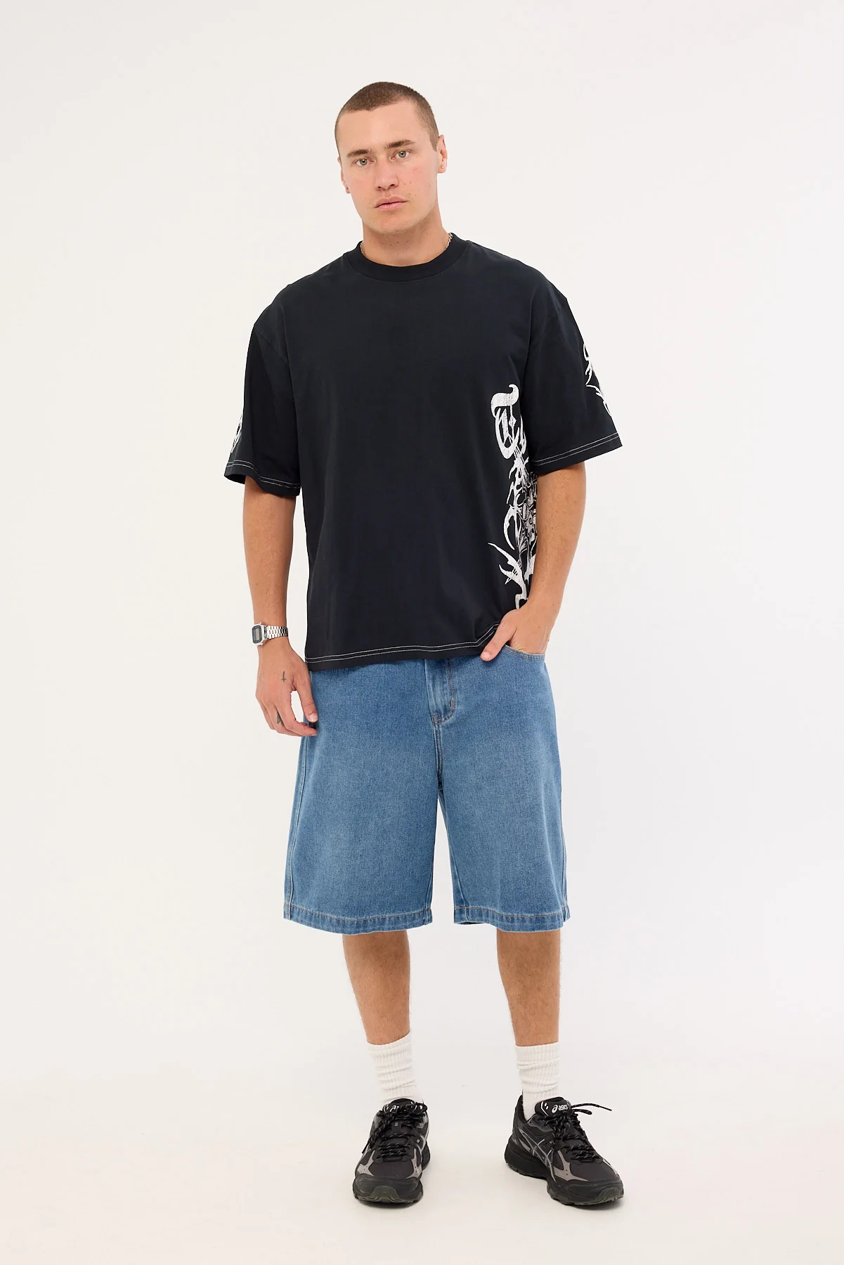 Thrills Misfortune Box Fit Oversize Cropped Tee Washed Black - Image 2